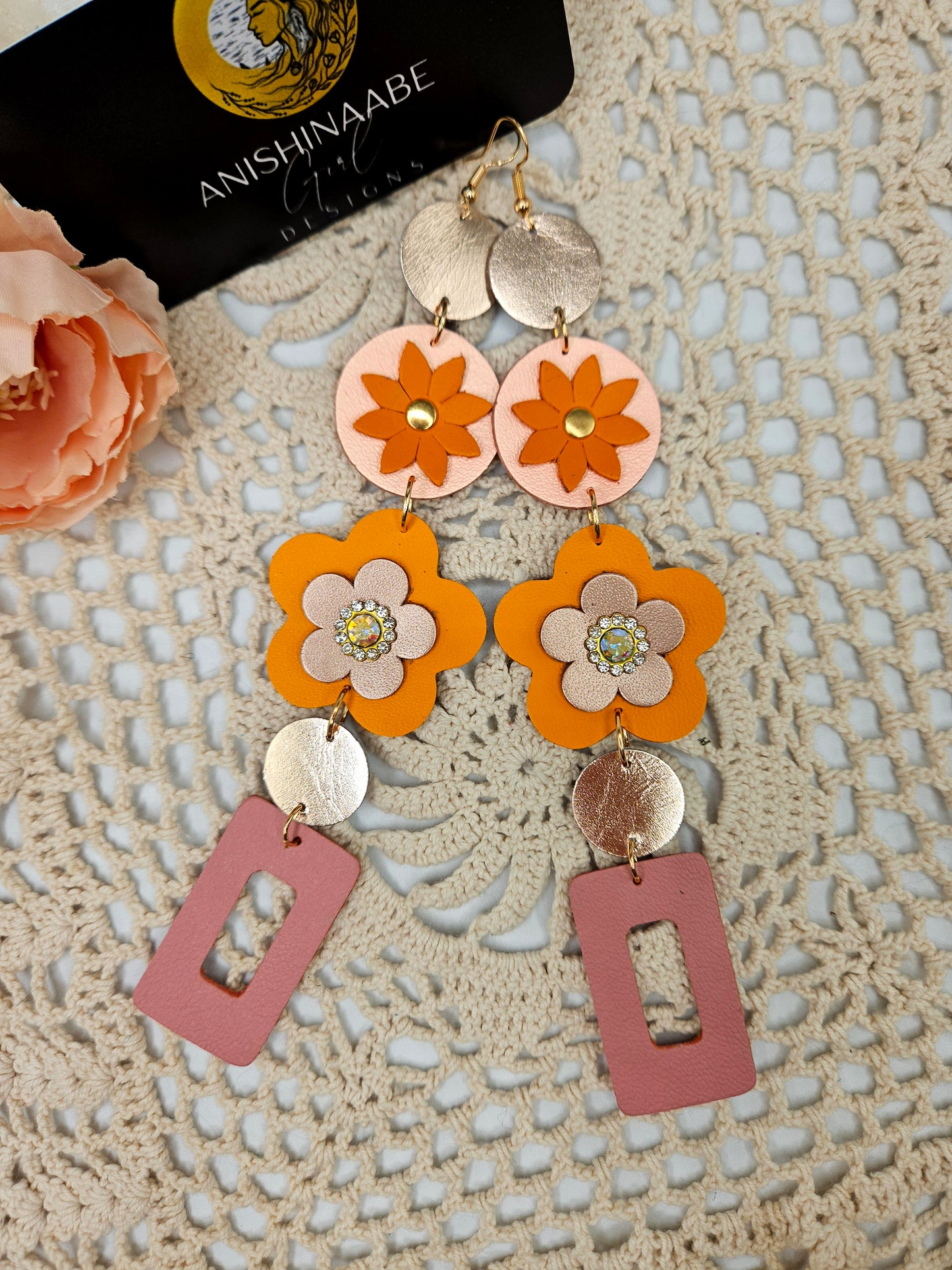 Flower Leather Shoulder Duster Earrings