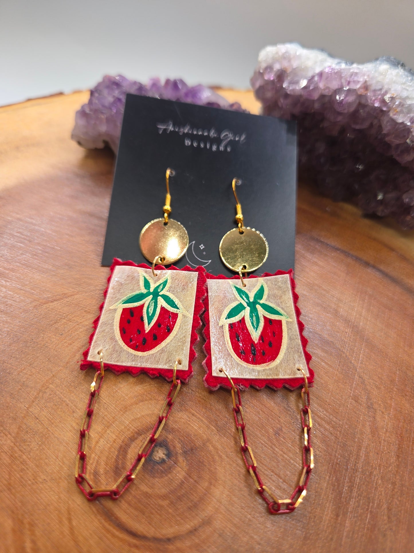 Painted Strawberry Parfleche Earrings