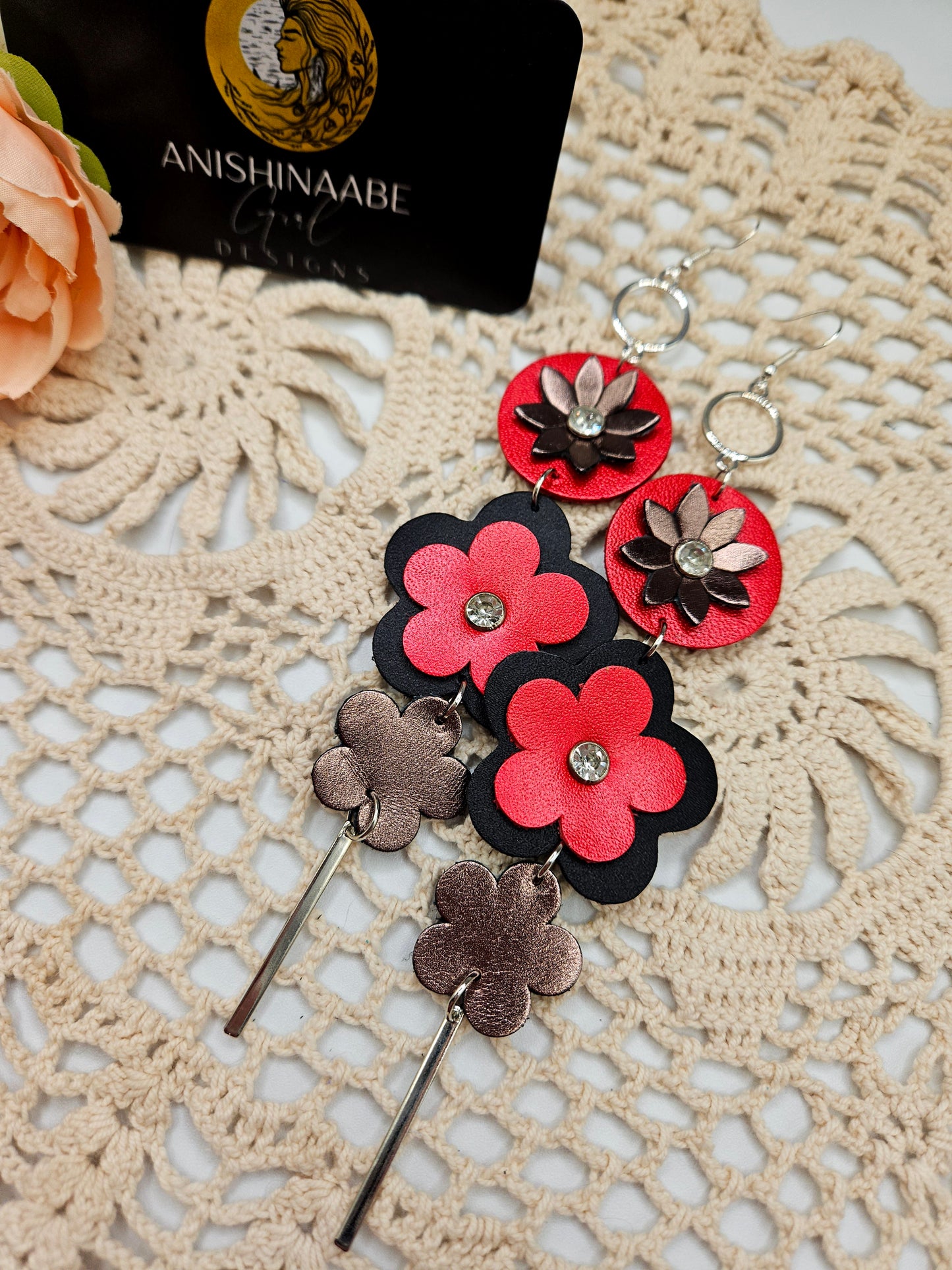 Flower Leather Shoulder Duster Earrings