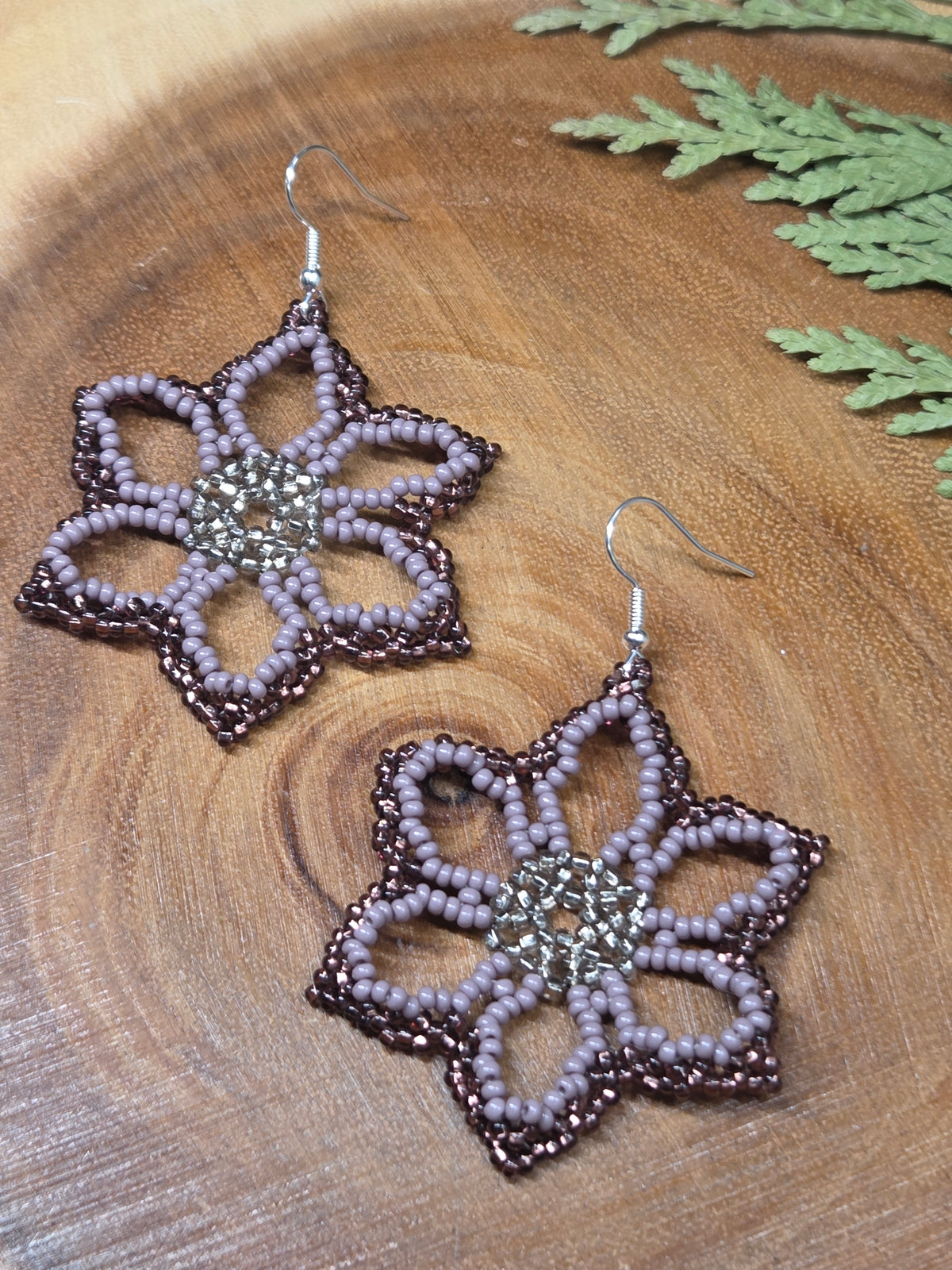 Mauve 3D Beaded Florals Earrings by Blending Beadz