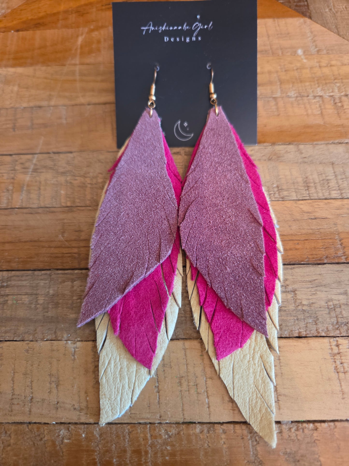 Moosehide Leather Feather Drop Earrings