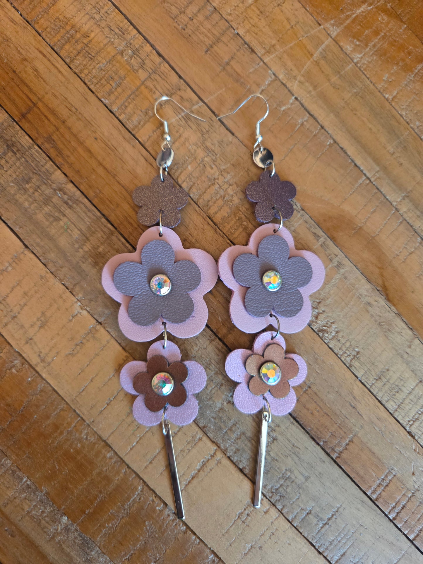Leather Flower Shoulder Duster Earrings