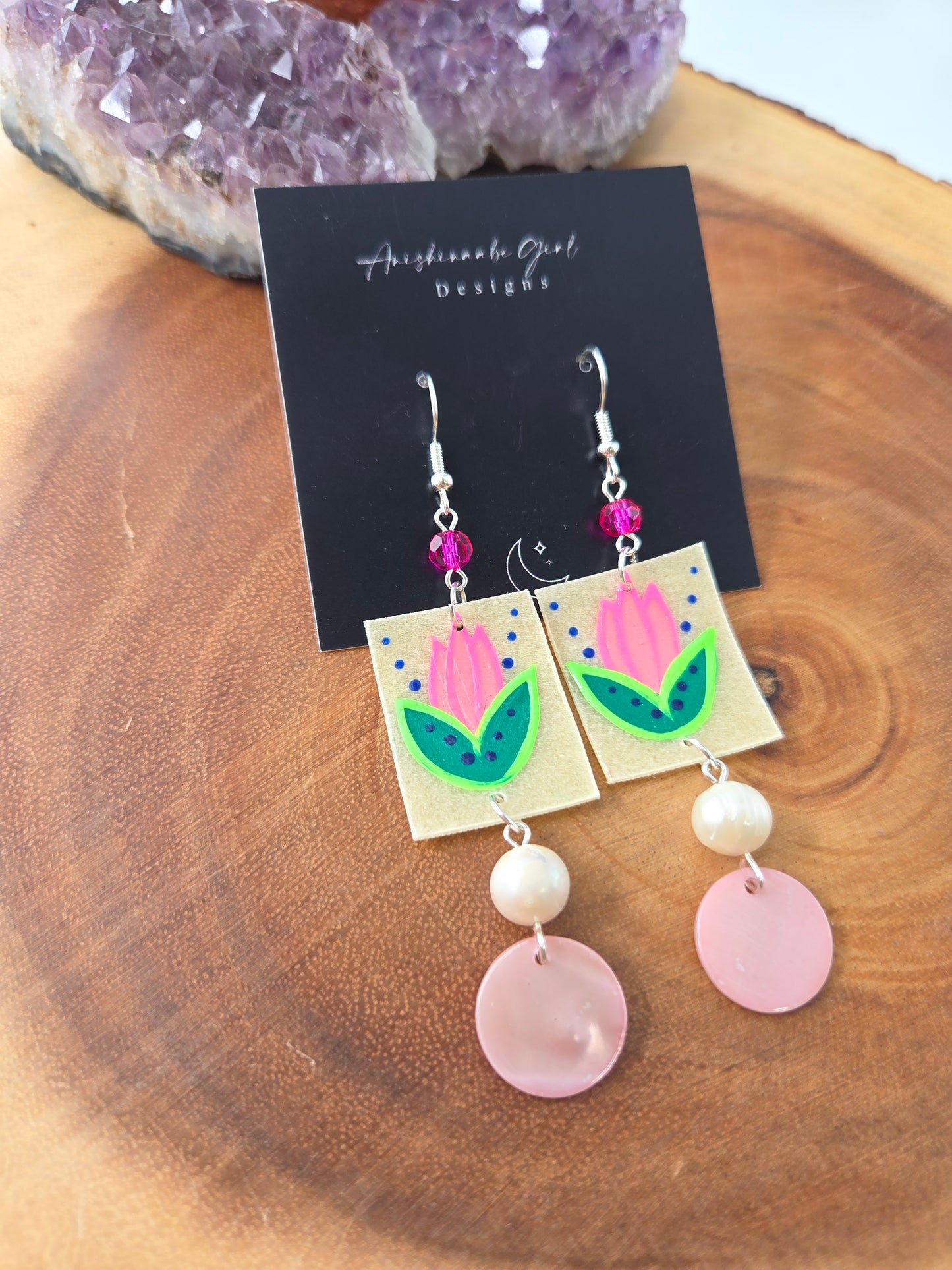 Floral Painted Parfleche Earrings