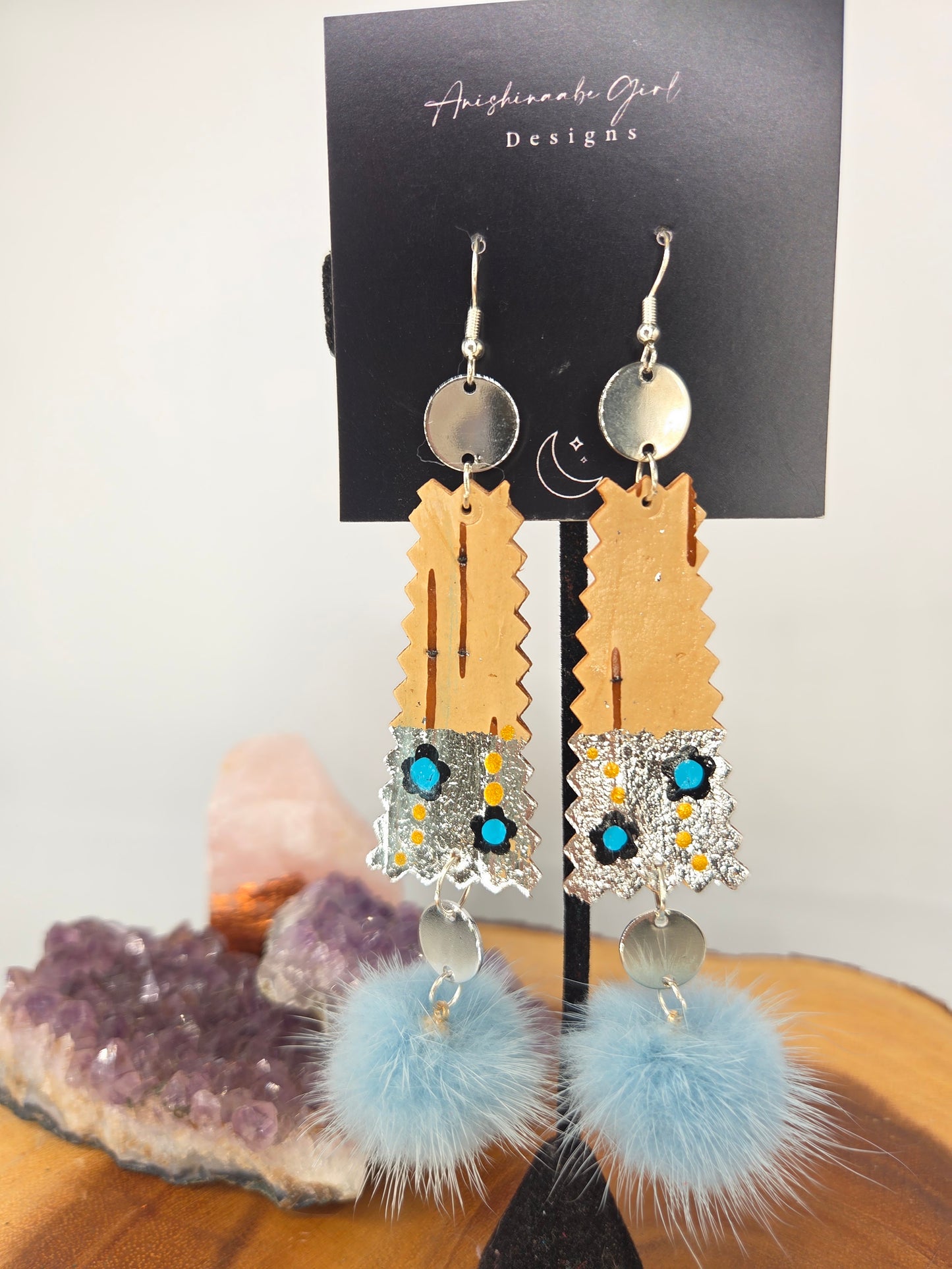 Birchbark floral and Mink Earrings