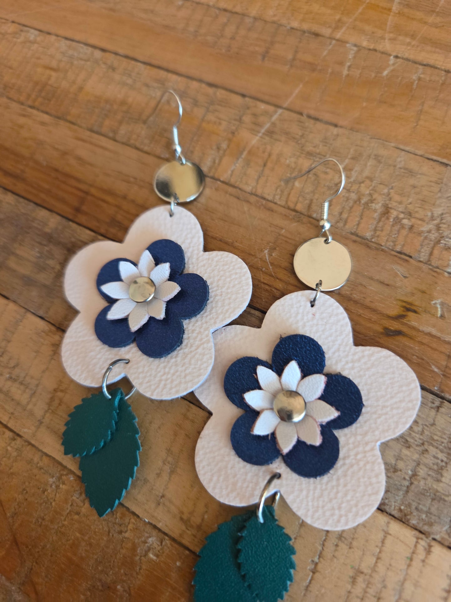 Leather Flower Drop Earrings