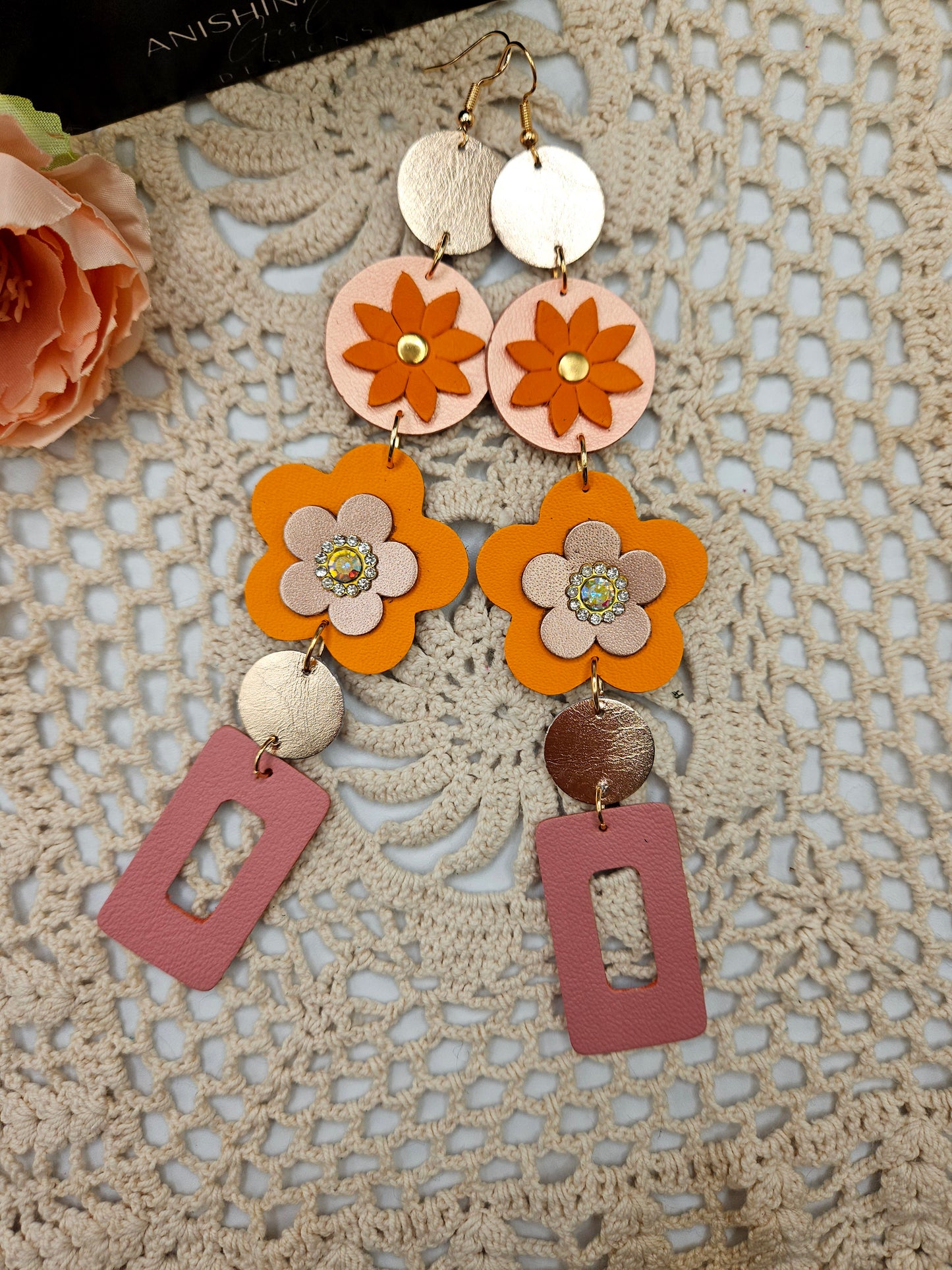 Flower Leather Shoulder Duster Earrings