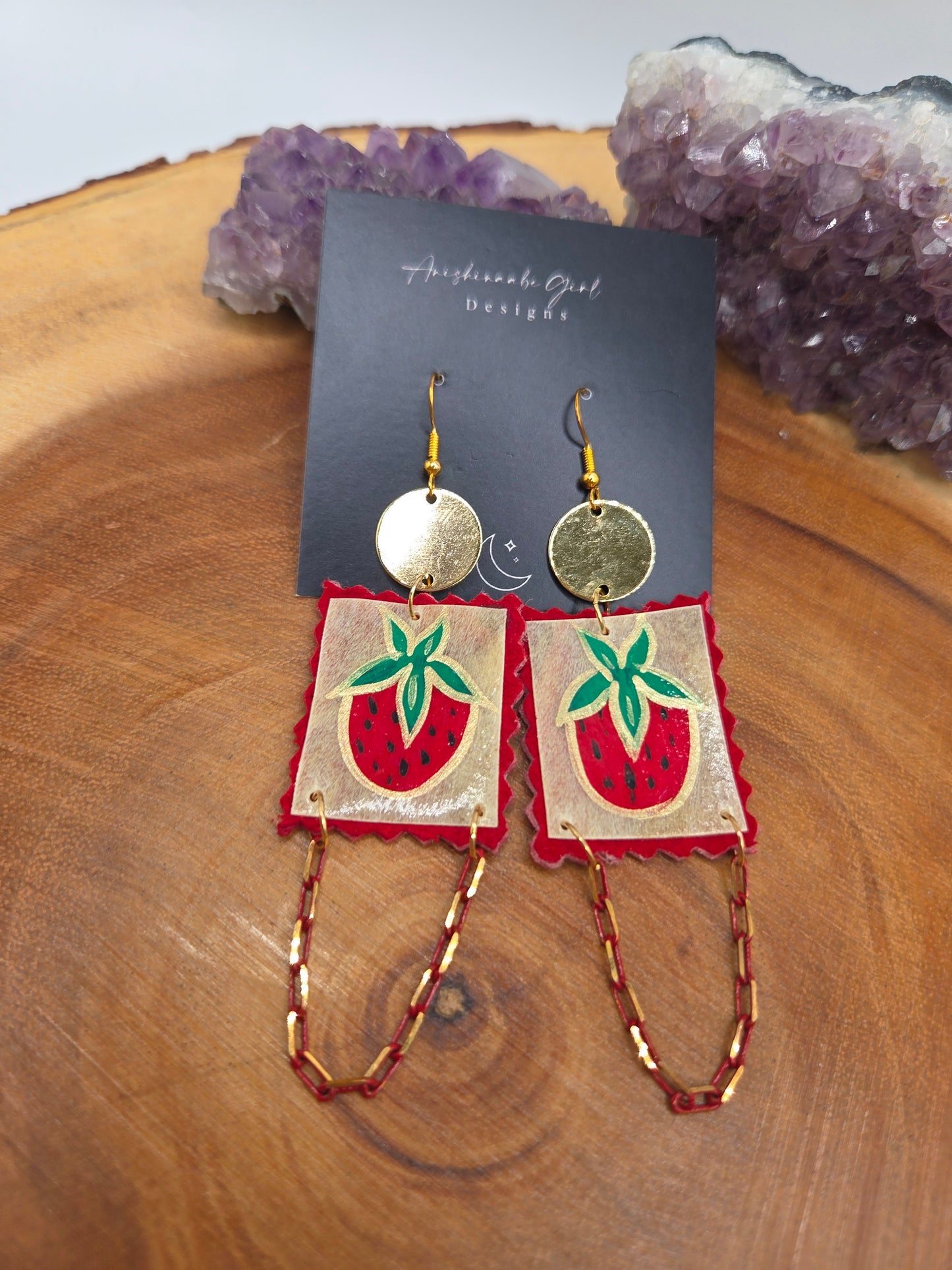 Painted Strawberry Parfleche Earrings