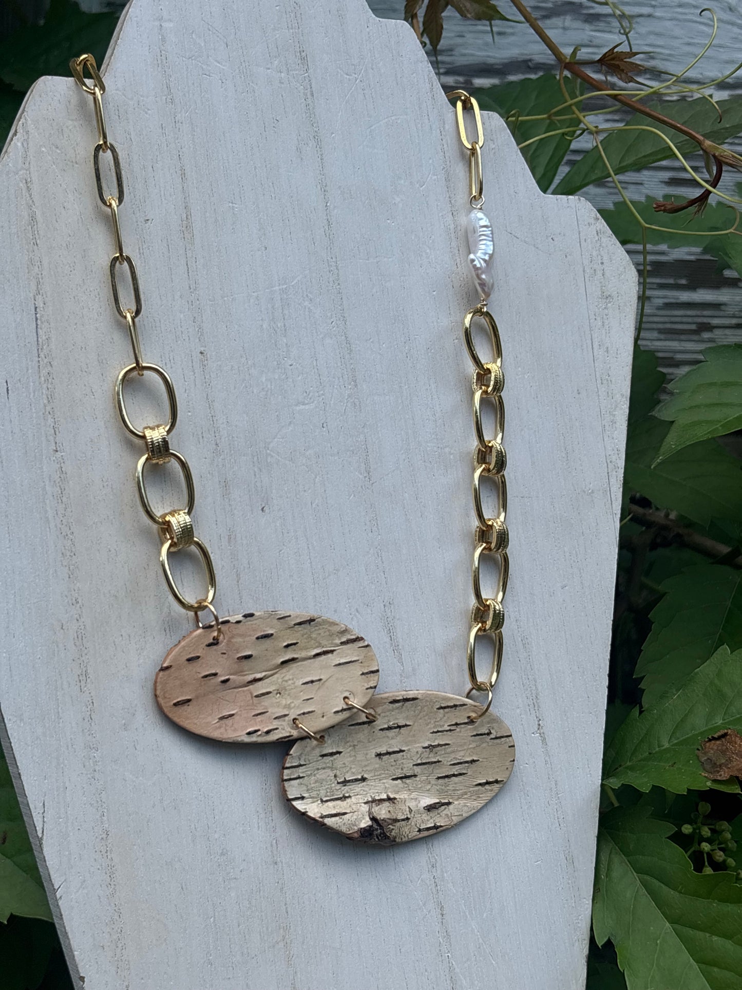 Statement Birchbark & Fresh Water Pearl Necklace