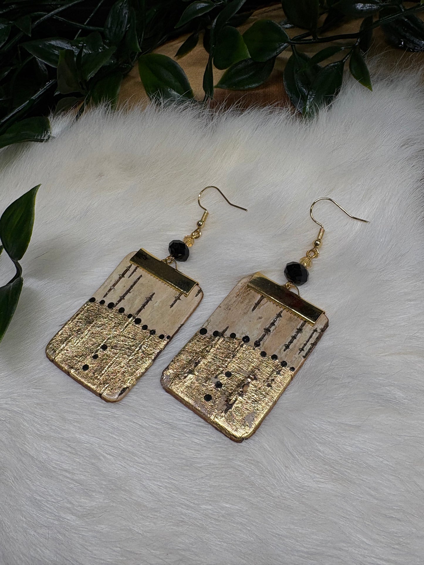 Black & Gold Birchbark Earrings