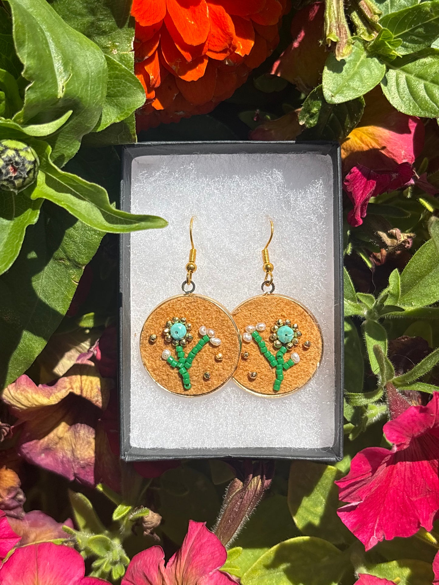 Beaded Home Tanned Moose Hide  Earrings