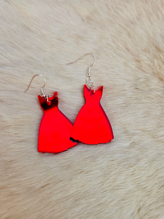 Red Dress Mirror Acrylic Earrings