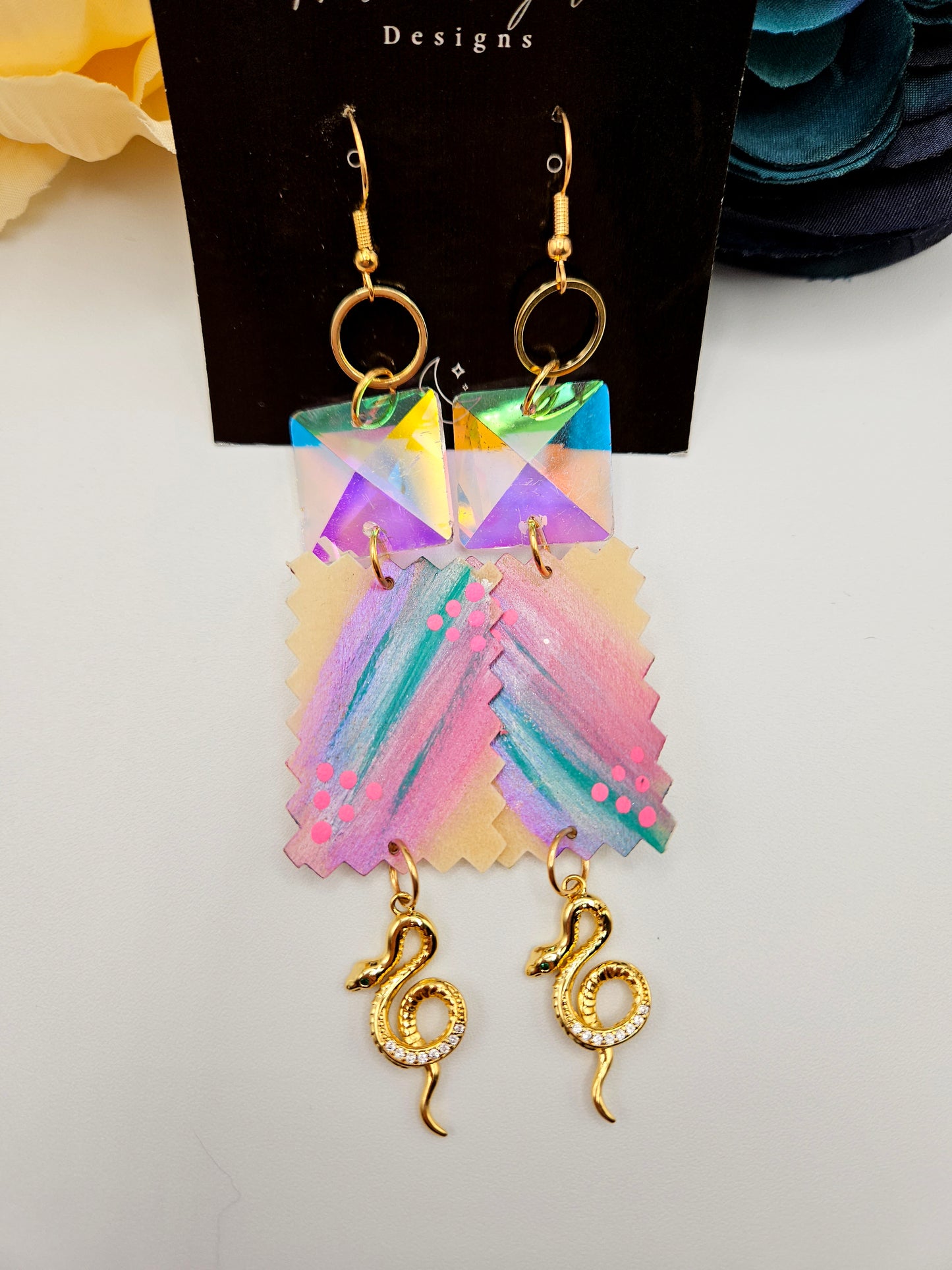 Painted Parfleche and Snake Earrings