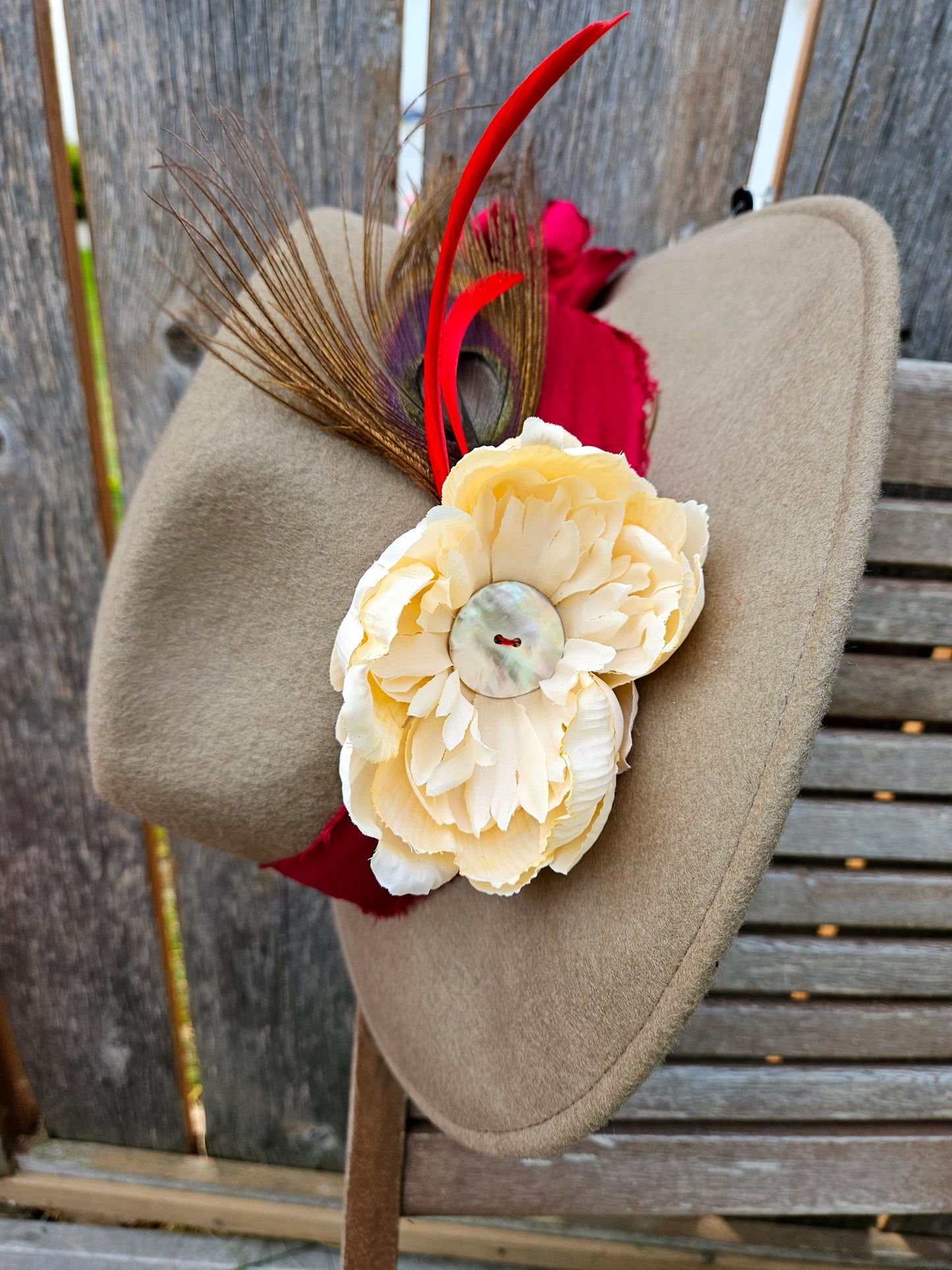 Beige and Red wide brimmed hat