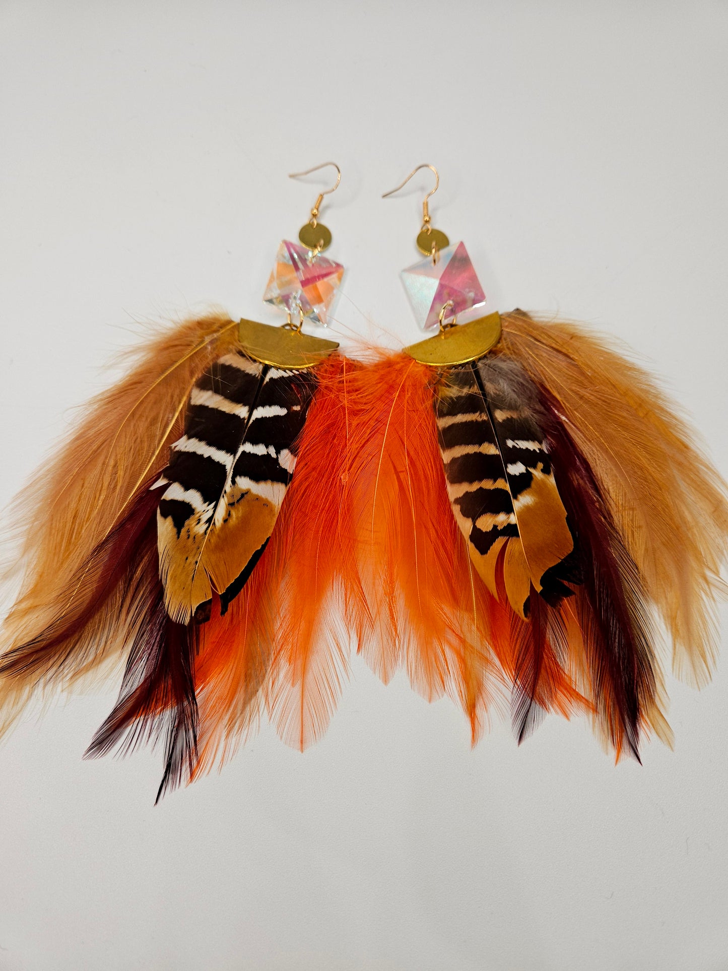 Orange Fan Feather Earrings
