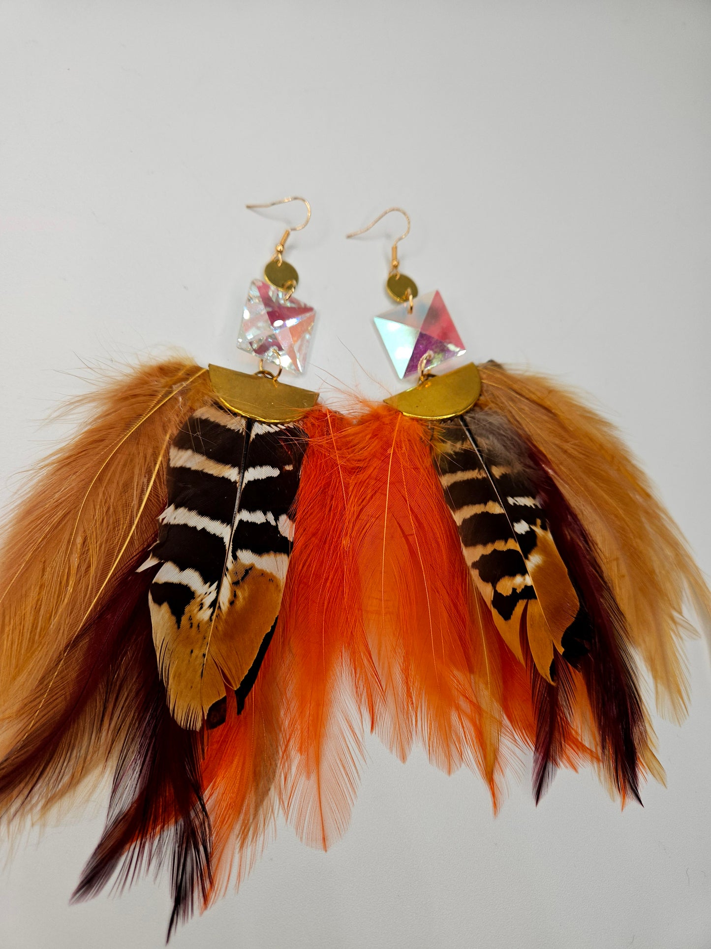 Orange Fan Feather Earrings