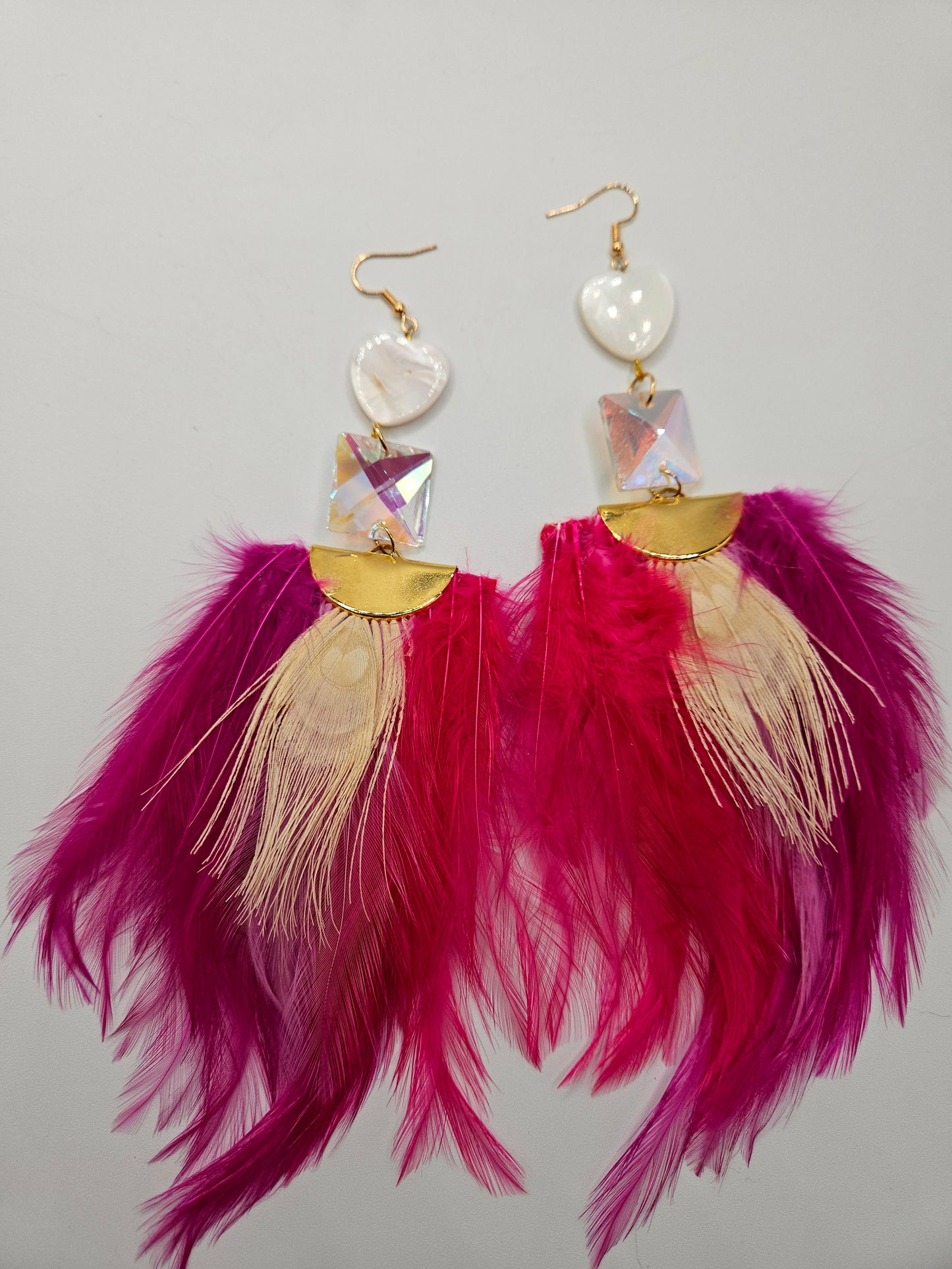 Pink Fan Feather Earrings