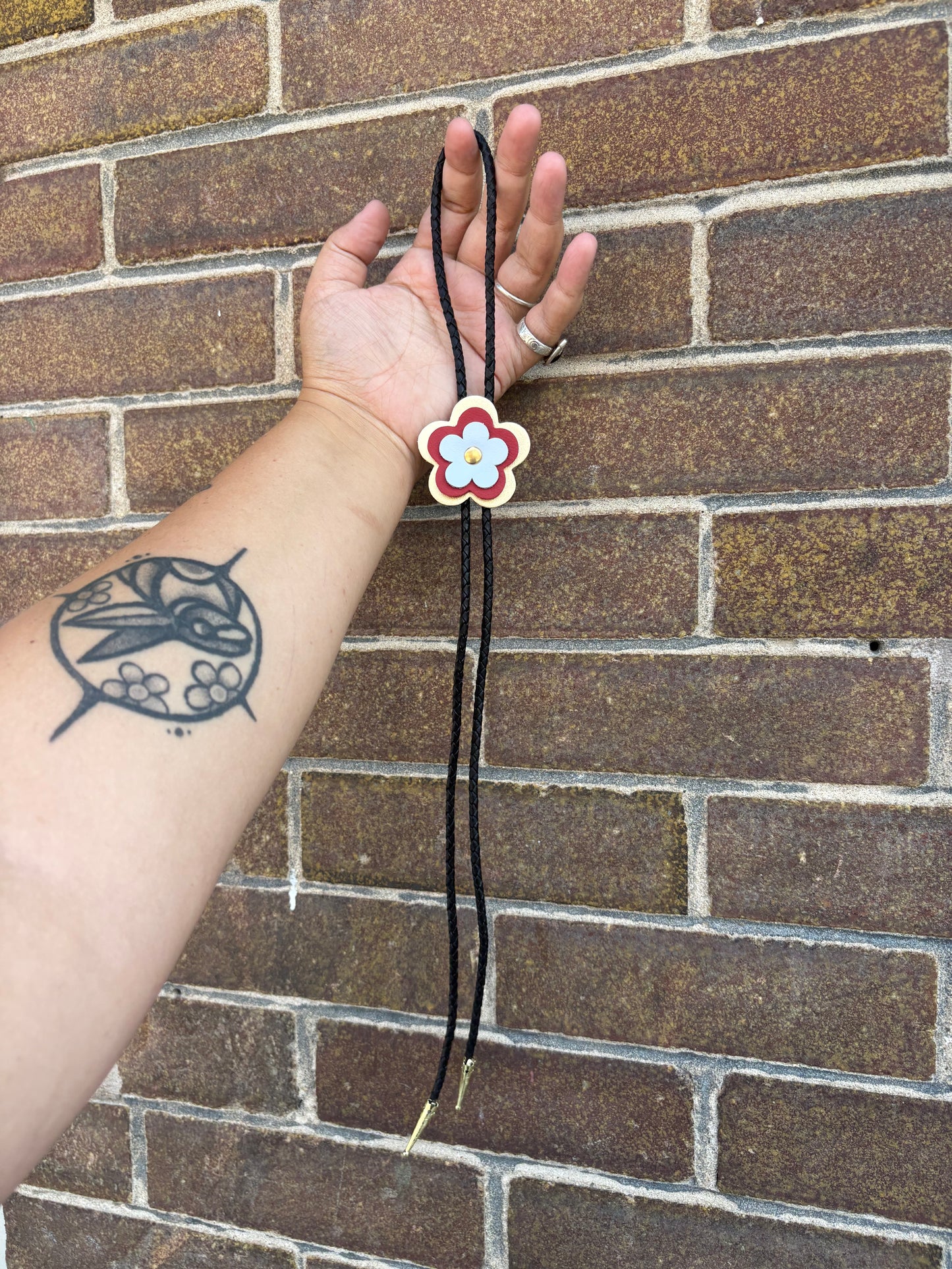 Leather Flower Bolo Tie