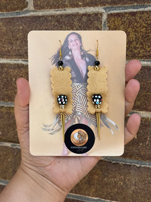 Trade Bead, Bone, and  Home Tanned Moose Hide Earrings