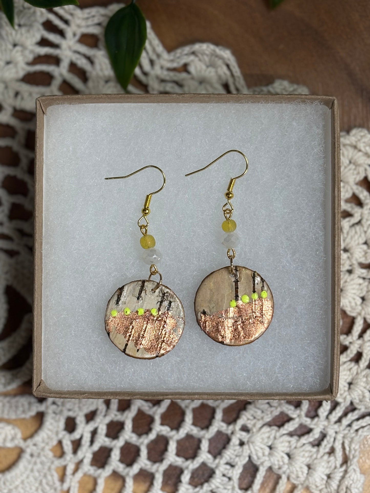 Hand Painted Birchbark Earrings