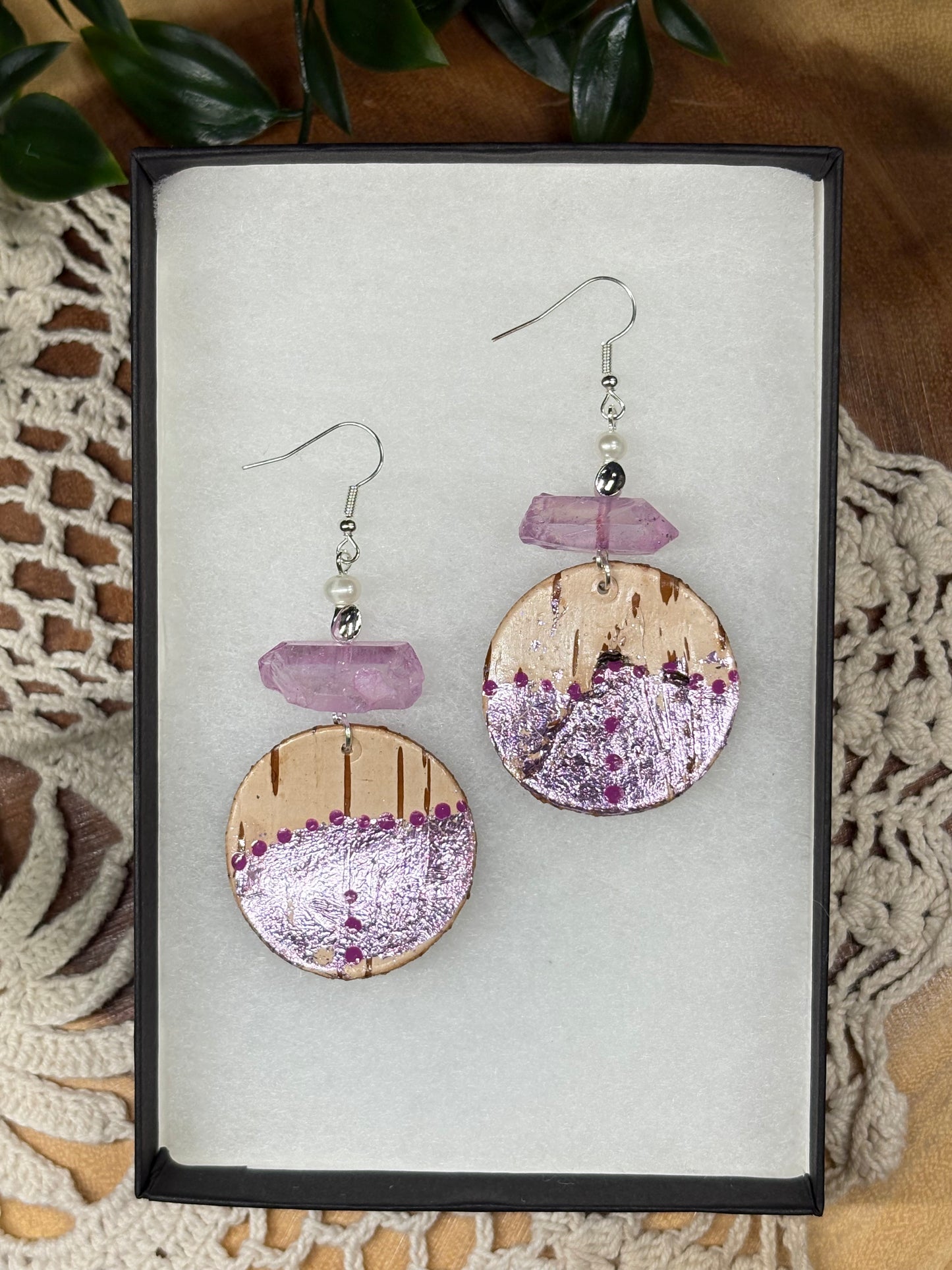 Aura Quartz & Birchbark Earrings
