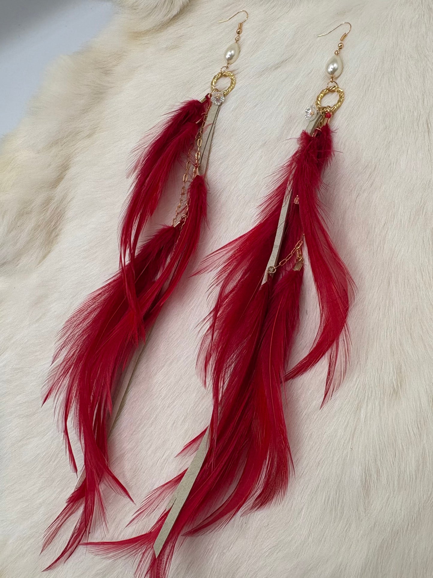 Red Sky Glam Feather Earrings
