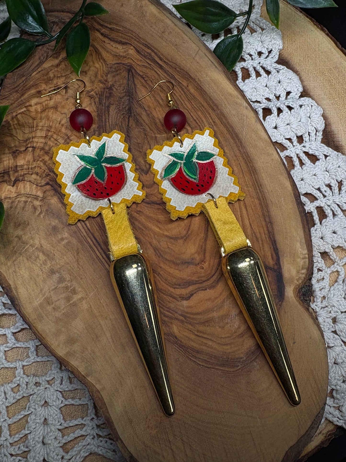 Strawberry Spikes -  Parfleche Earrings