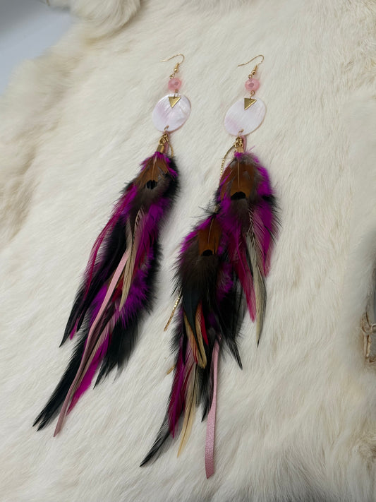 Midnight Rose Glam Feather Earrings
