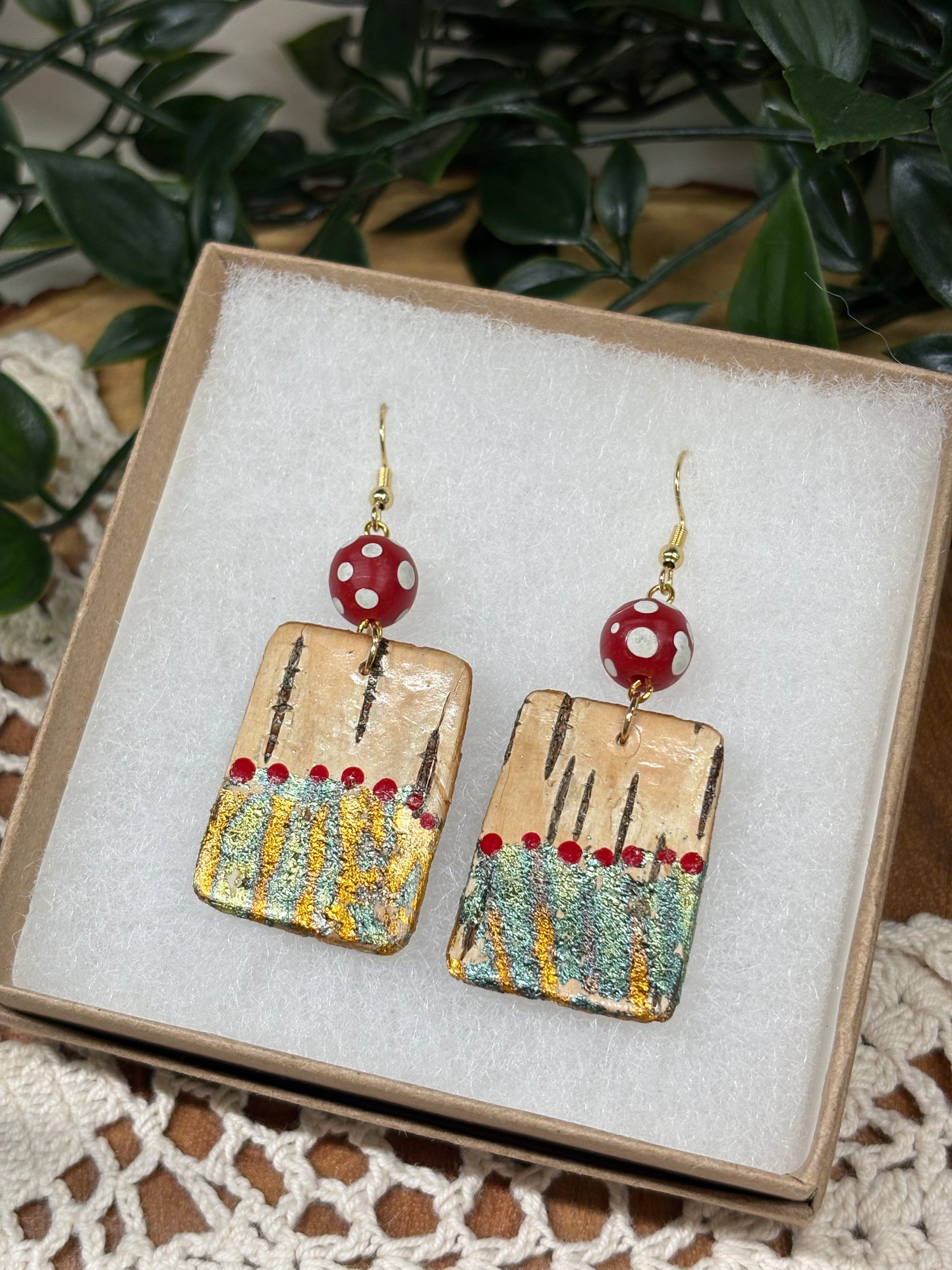 Trade Bead Birchbark Earrings