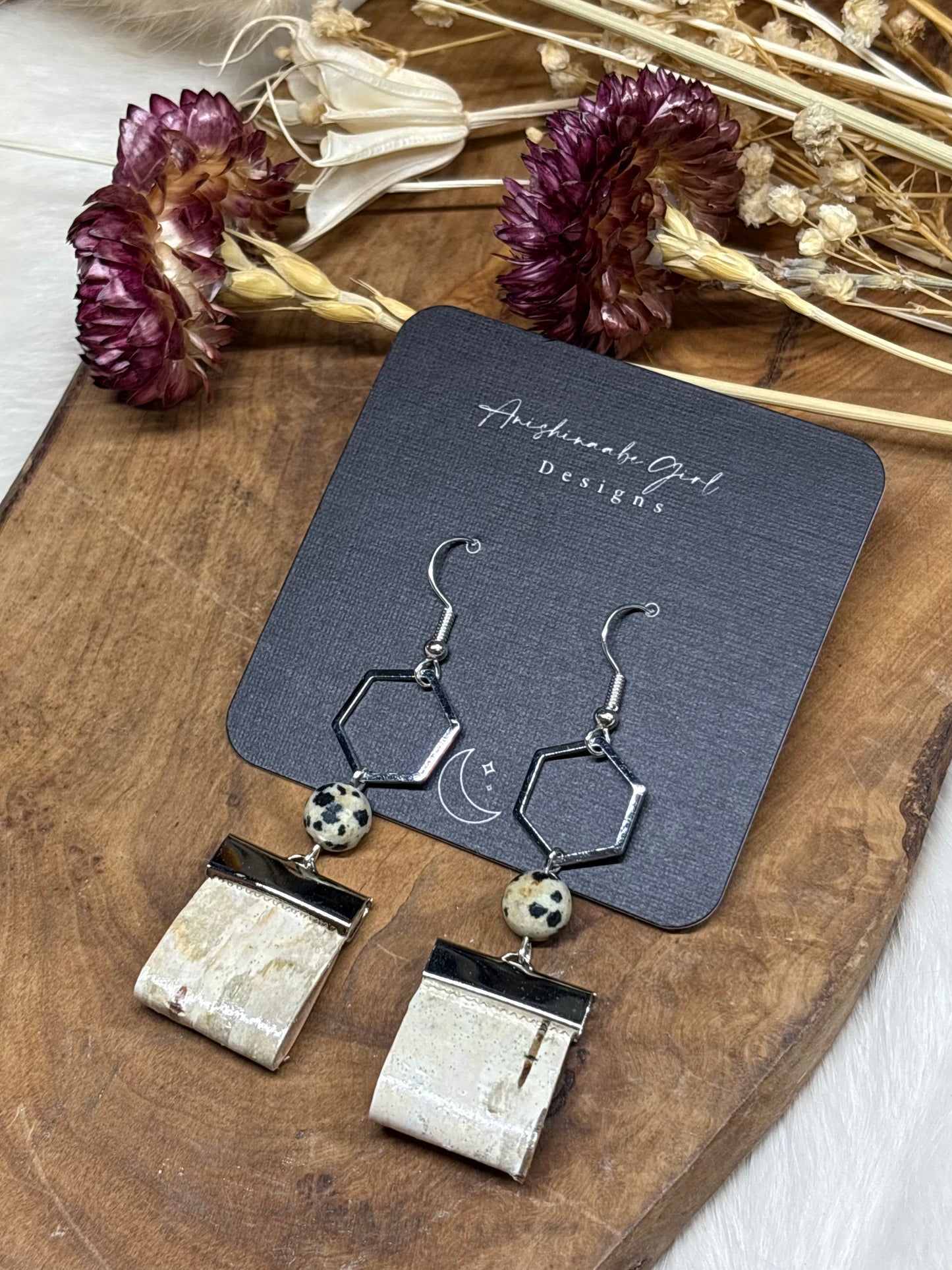Birchbark & Dalmatian Jasper Earrings