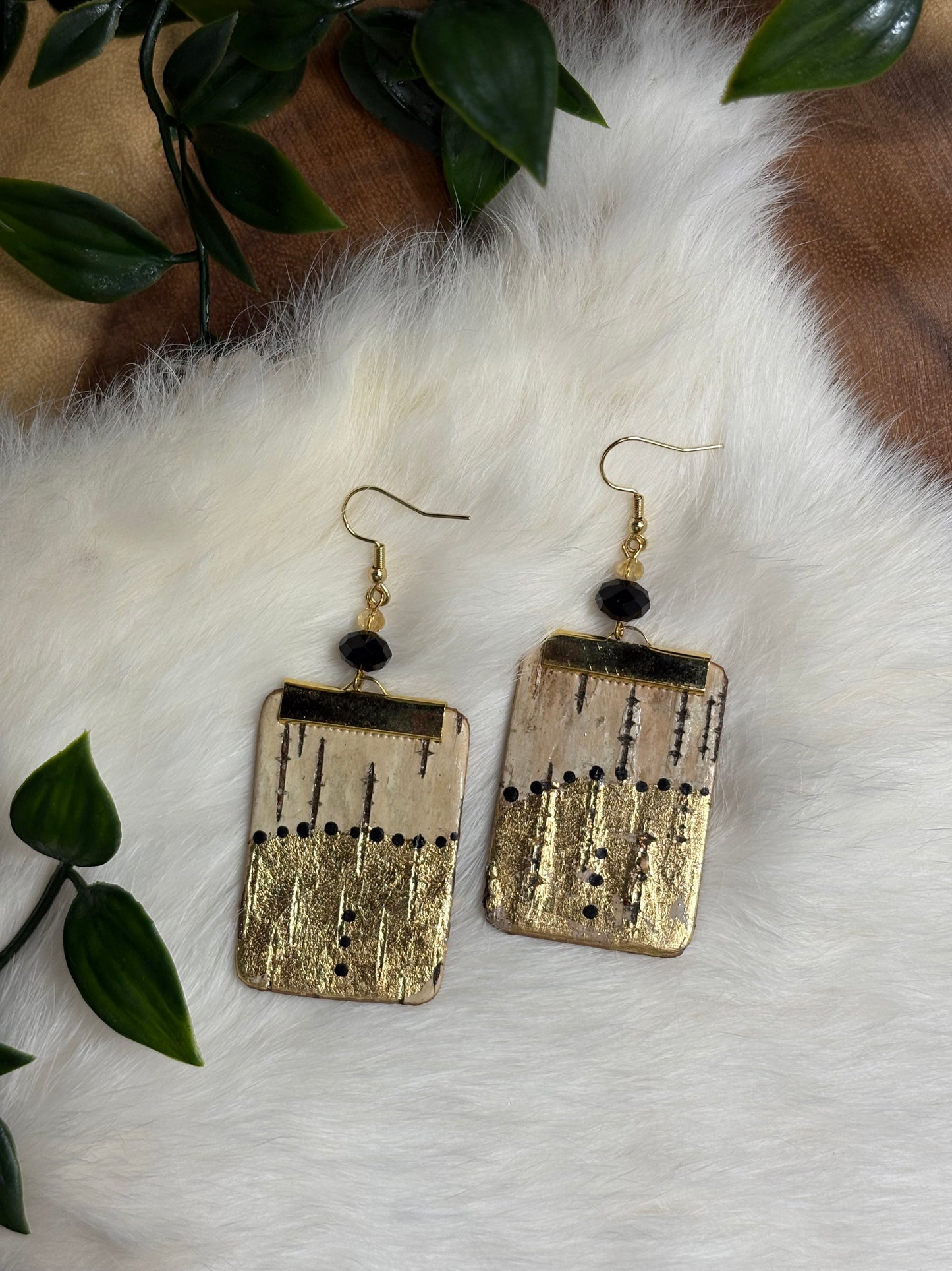 Black & Gold Birchbark Earrings