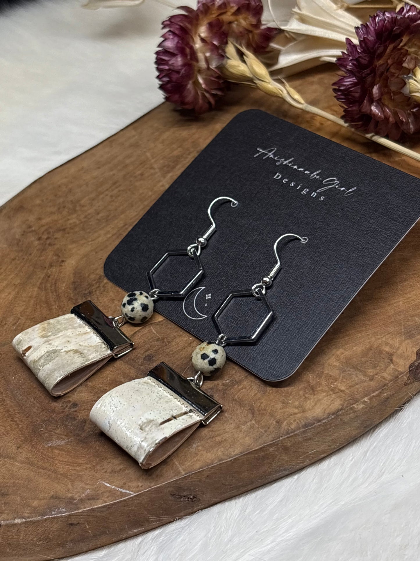 Birchbark & Dalmatian Jasper Earrings