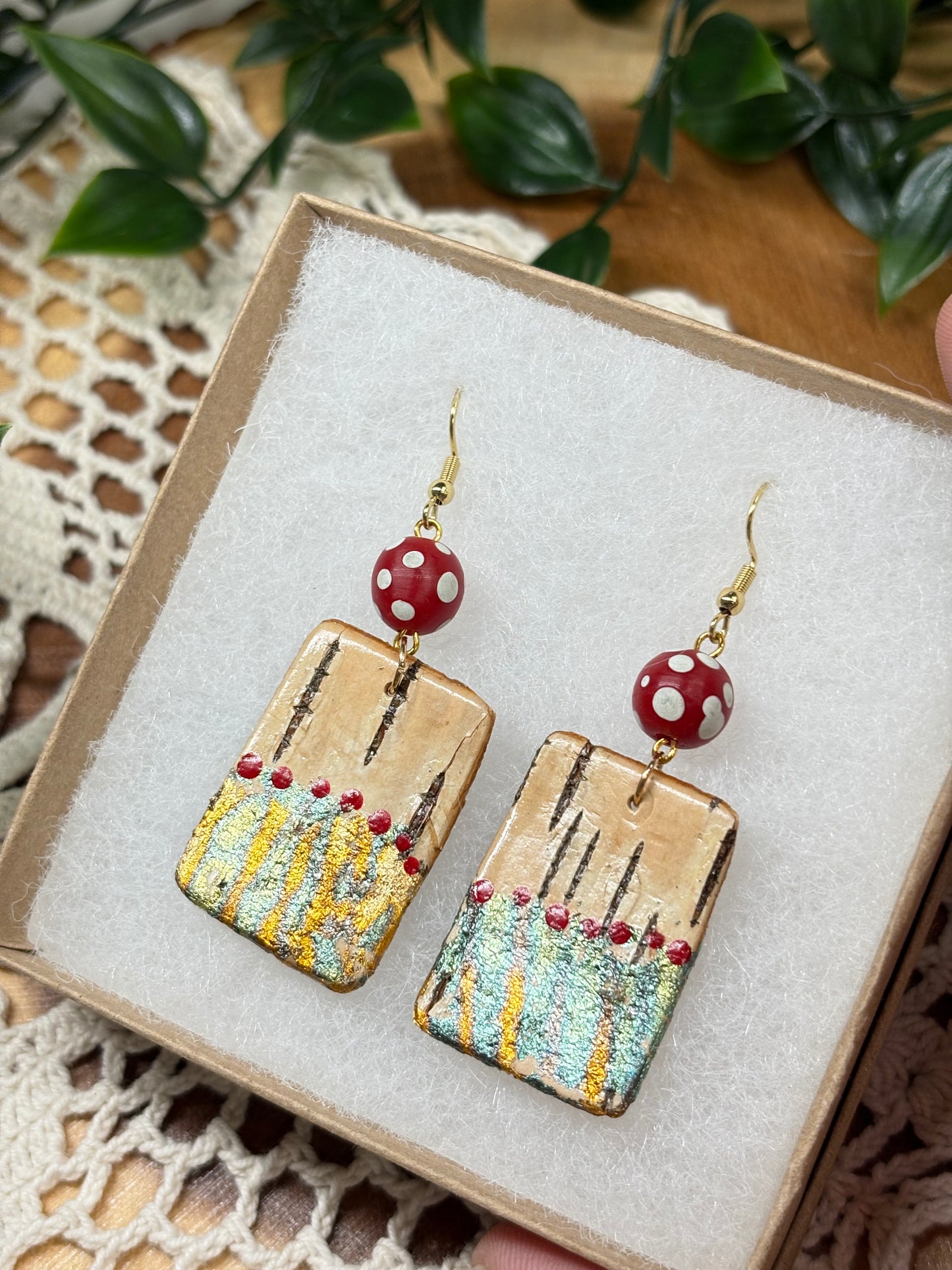Trade Bead Birchbark Earrings