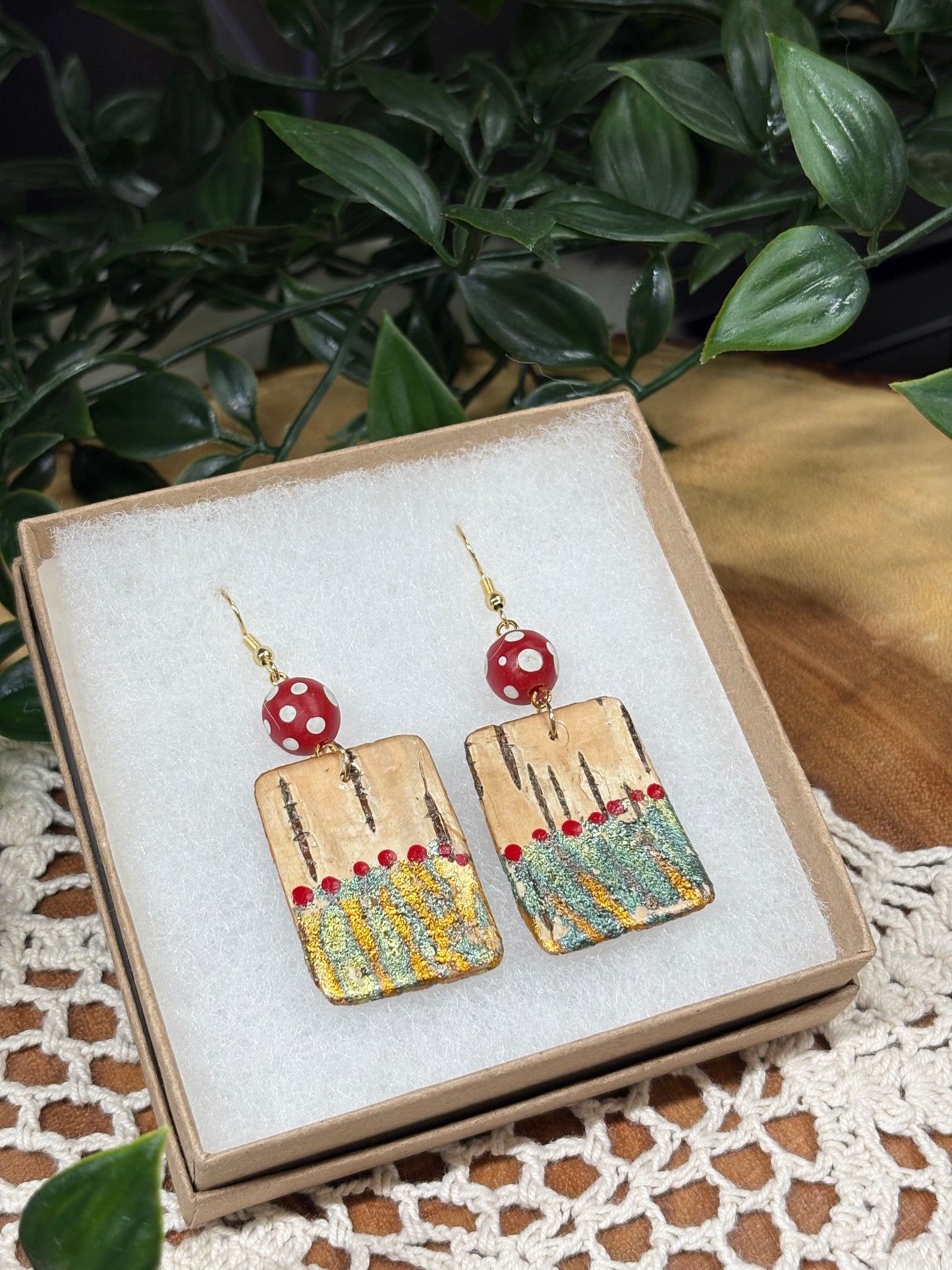 Trade Bead Birchbark Earrings