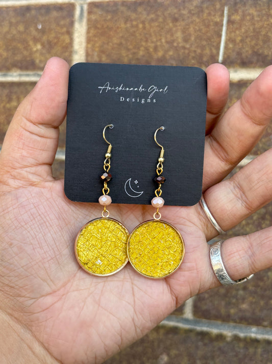 Yellow Salmon Leather Earrings