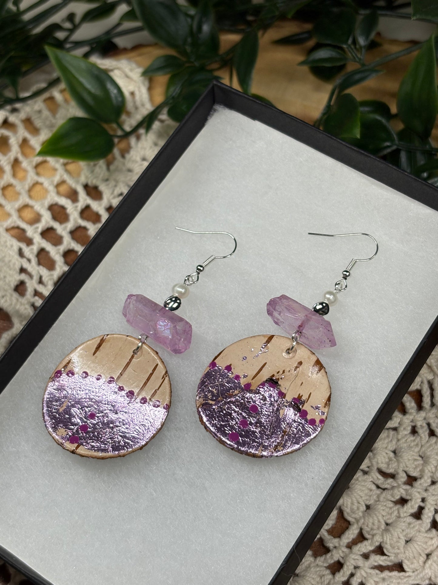 Aura Quartz & Birchbark Earrings