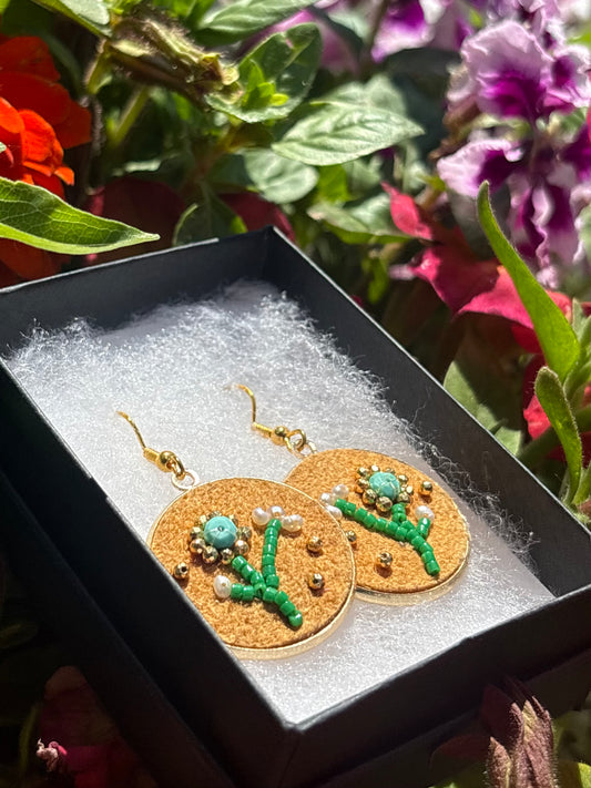 Beaded Home Tanned Moose Hide  Earrings