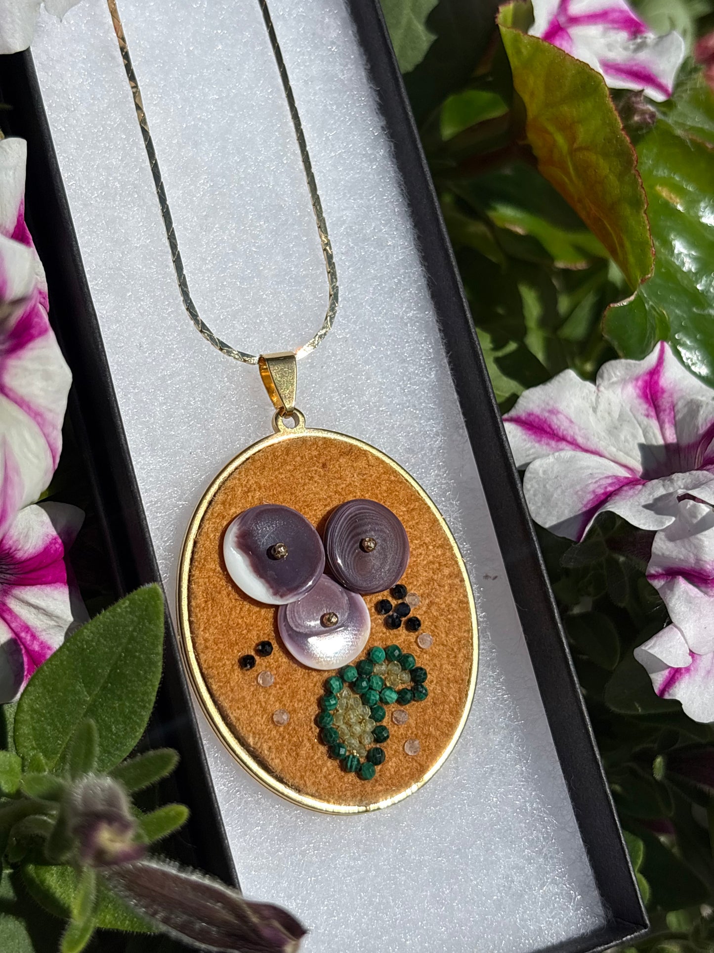 Blueberry Beaded Home Tanned Moose Hide Necklace