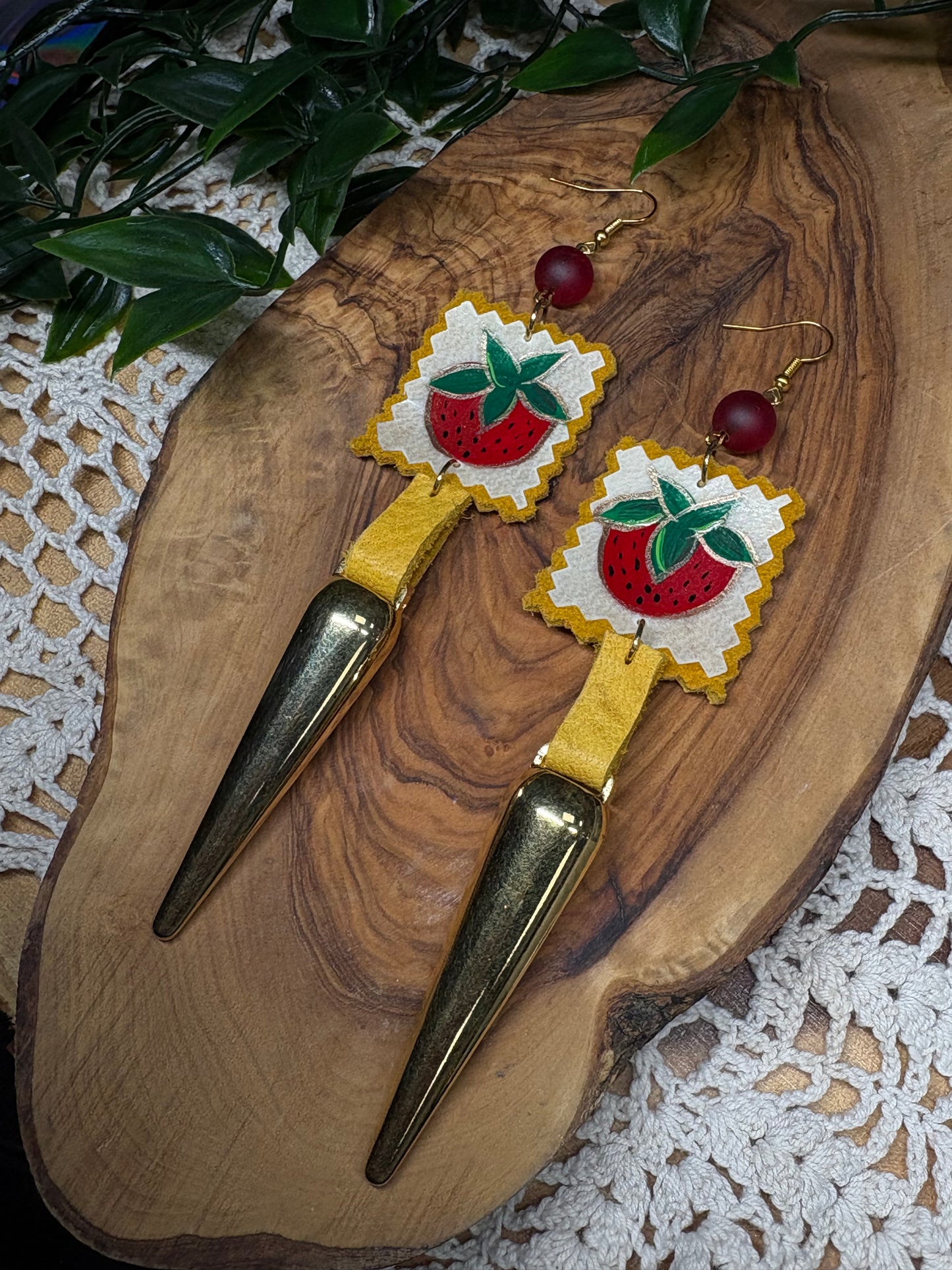 Strawberry Spikes -  Parfleche Earrings