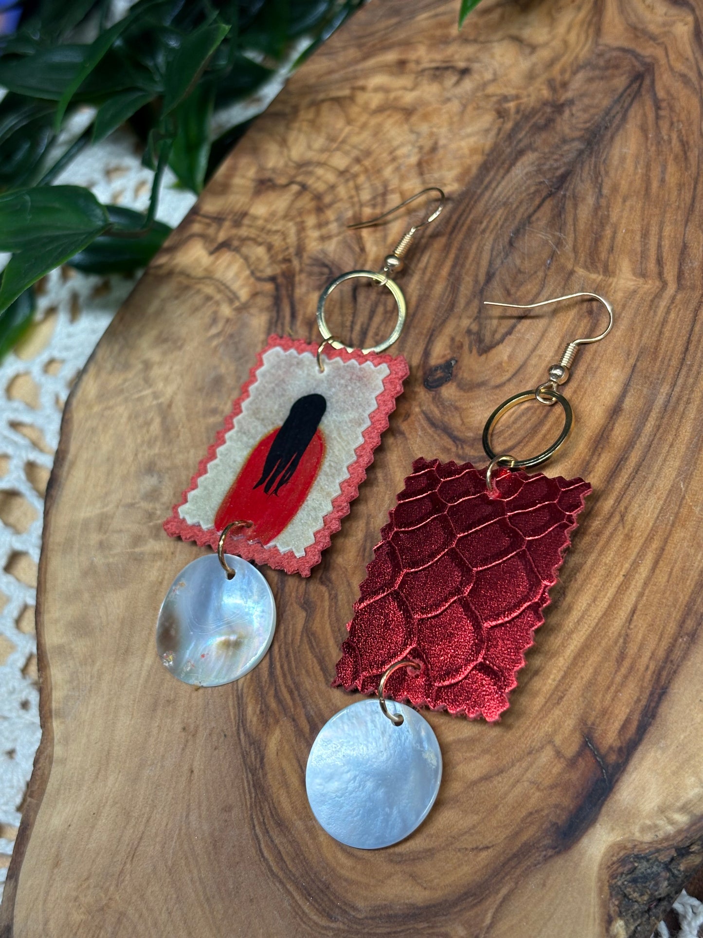 Red Dress Woman Parfleche Earrings