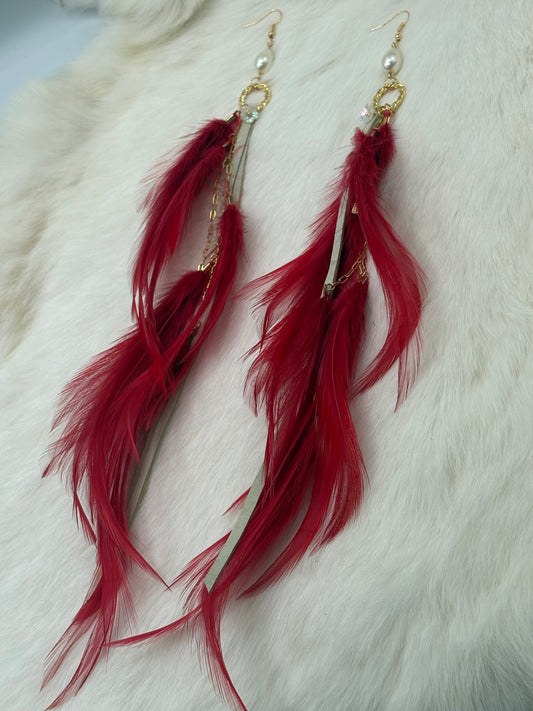 Red Sky Glam Feather Earrings