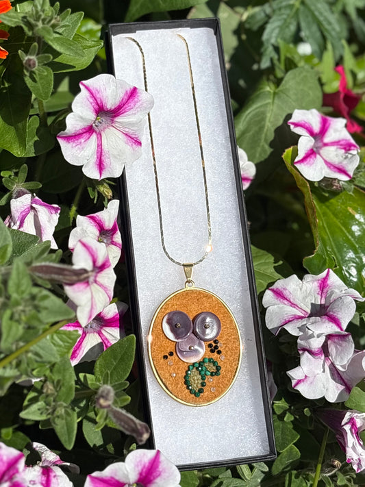 Blueberry Beaded Home Tanned Moose Hide Necklace