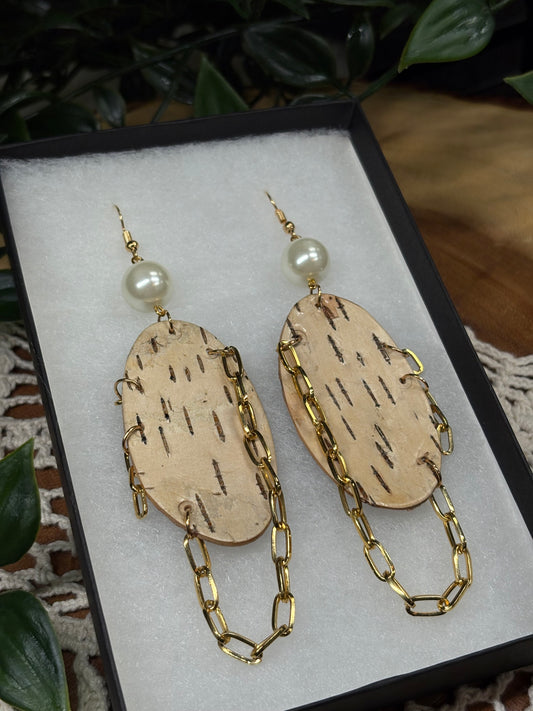 Birchbark with Gold Chain Earrings
