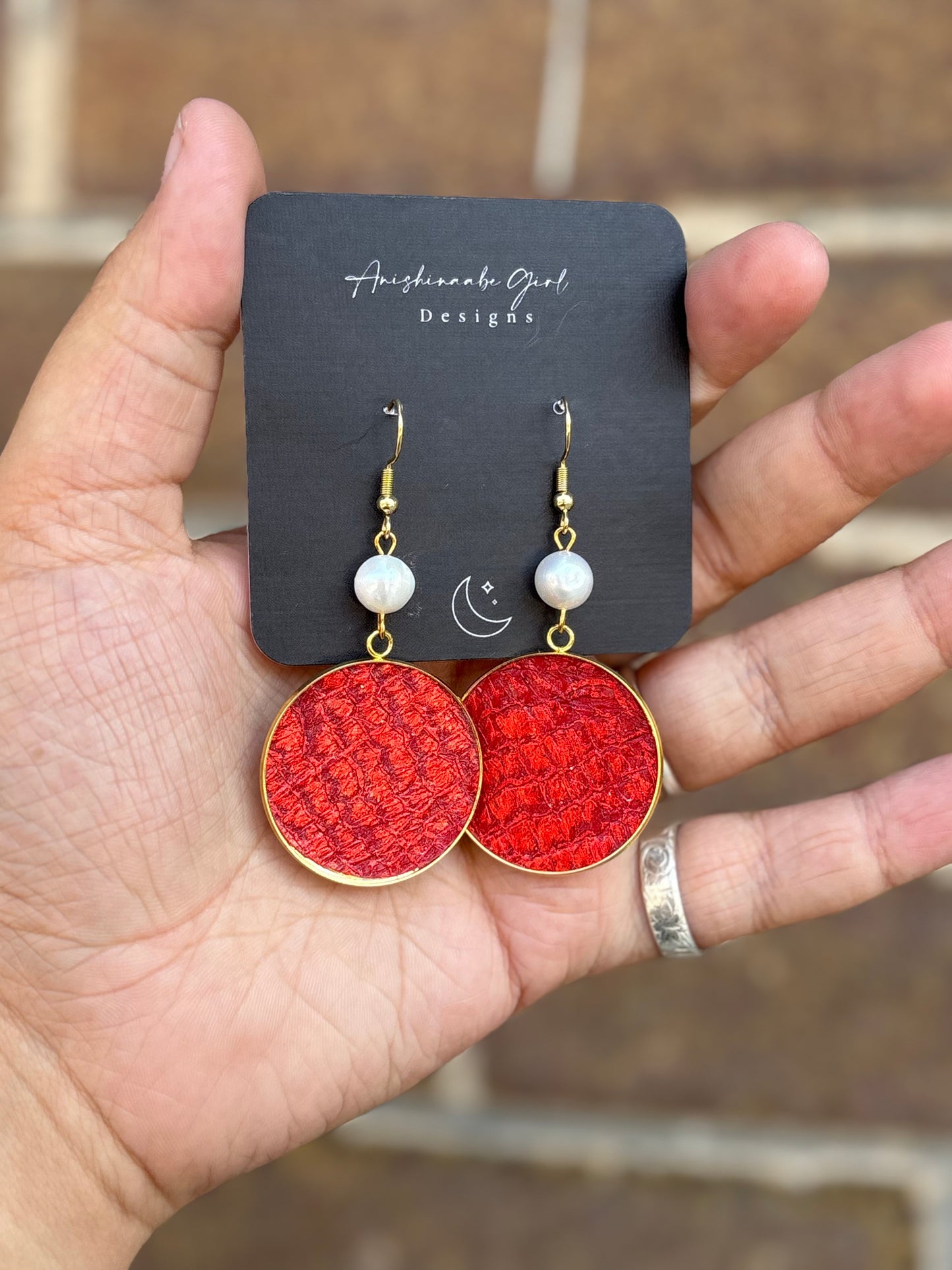 Red Salmon Leather Earrings