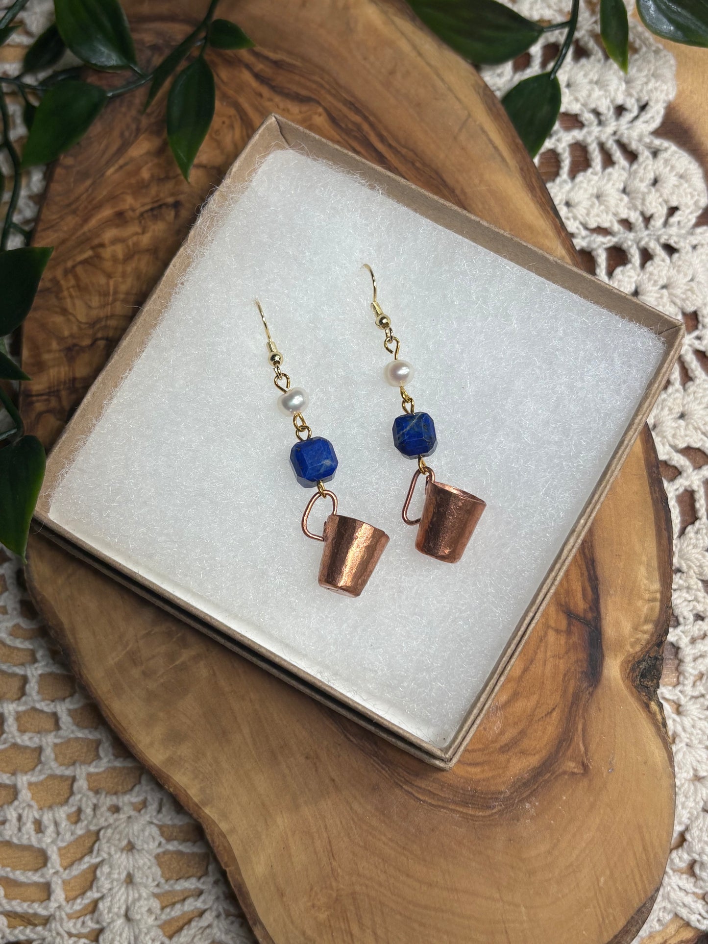 Lapis Lazuli Copper Cup Earrings