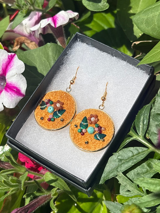 Beaded Home Tanned Moose Hide  Earrings