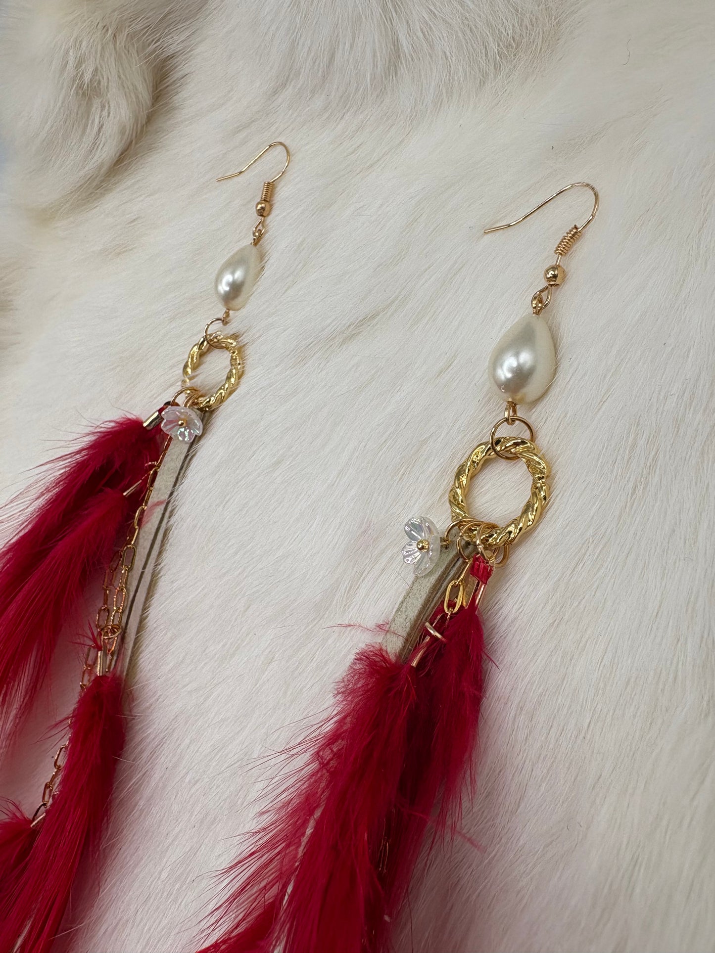 Red Sky Glam Feather Earrings