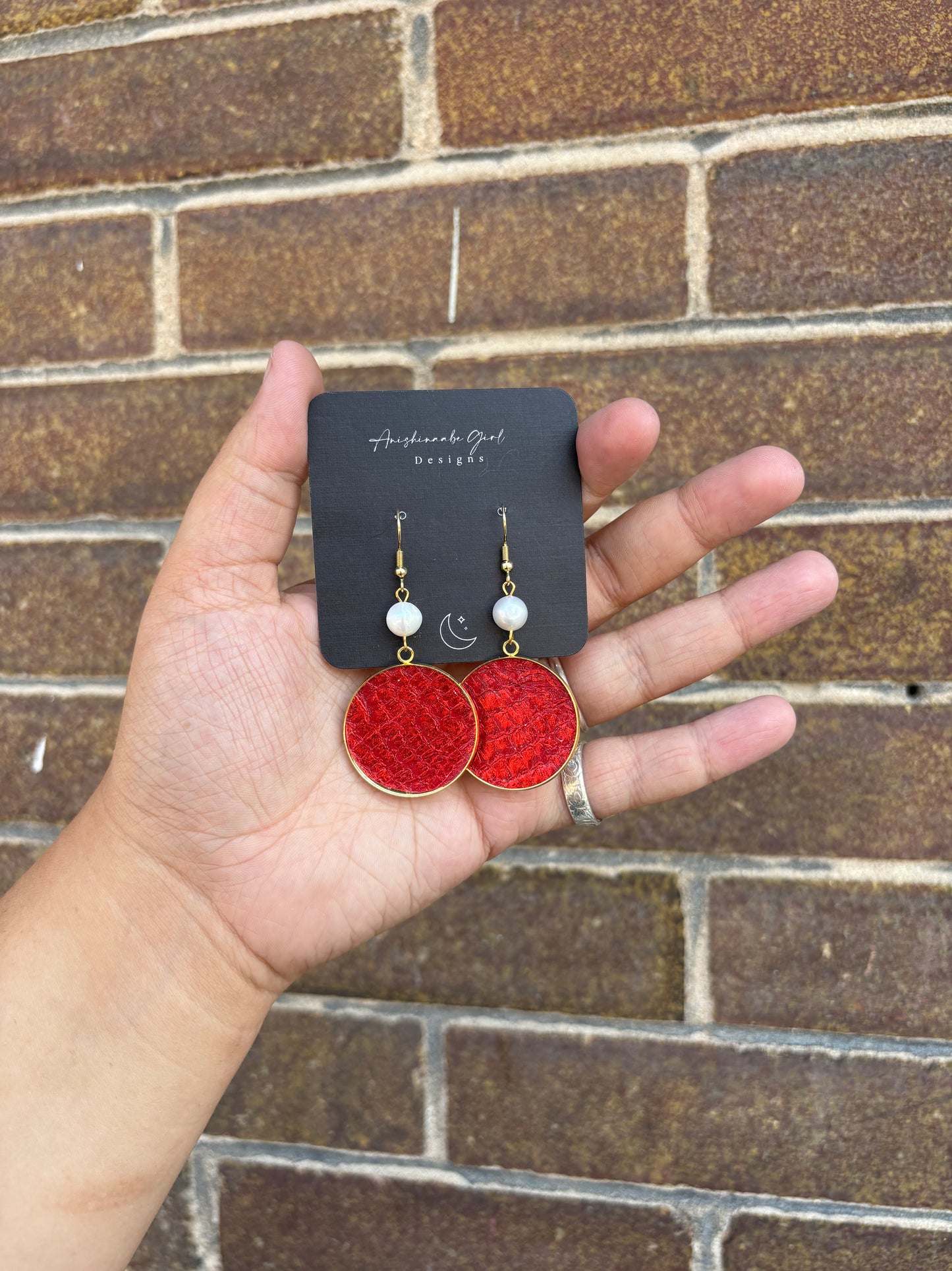 Red Salmon Leather Earrings