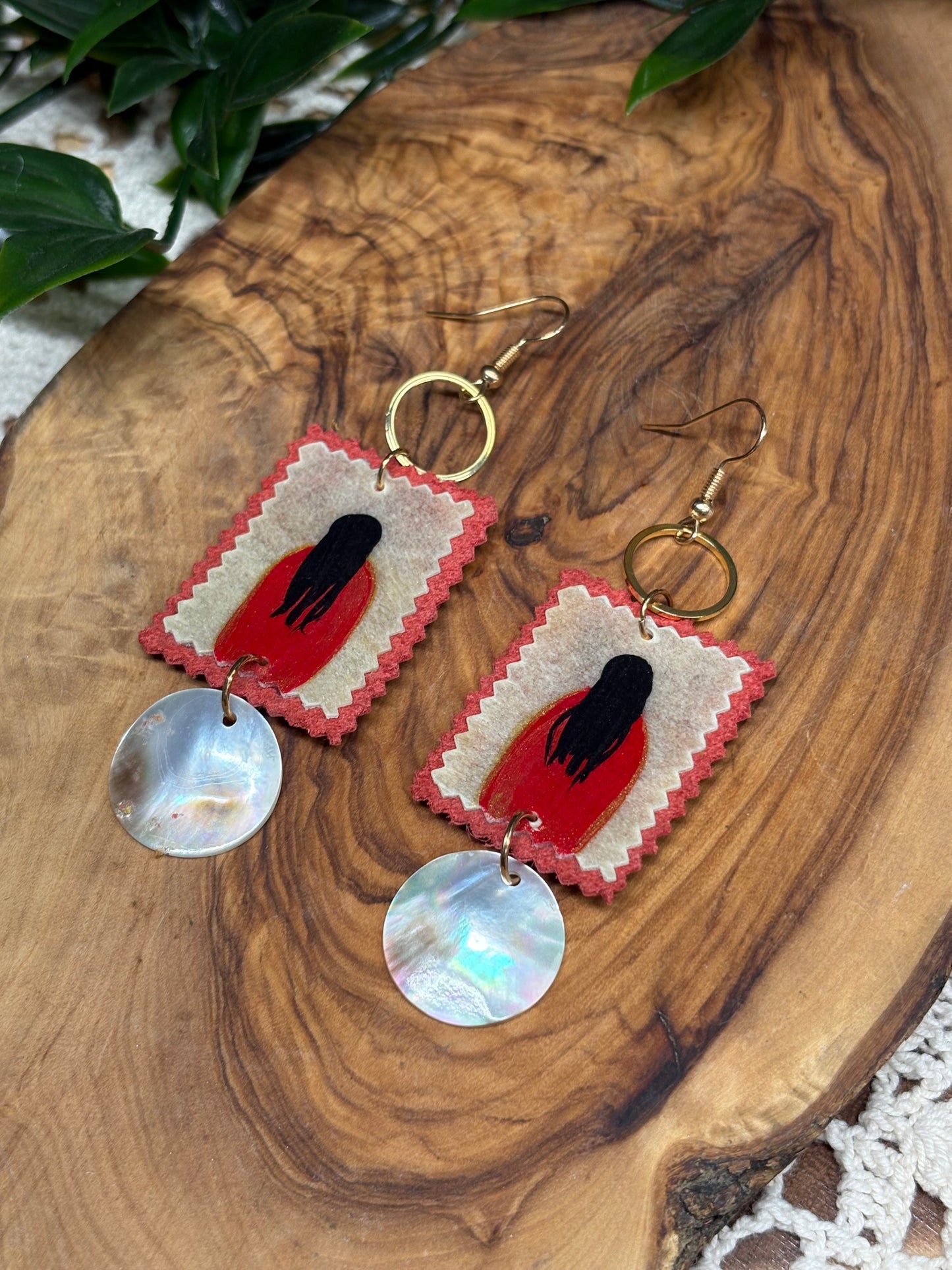 Red Dress Woman Parfleche Earrings