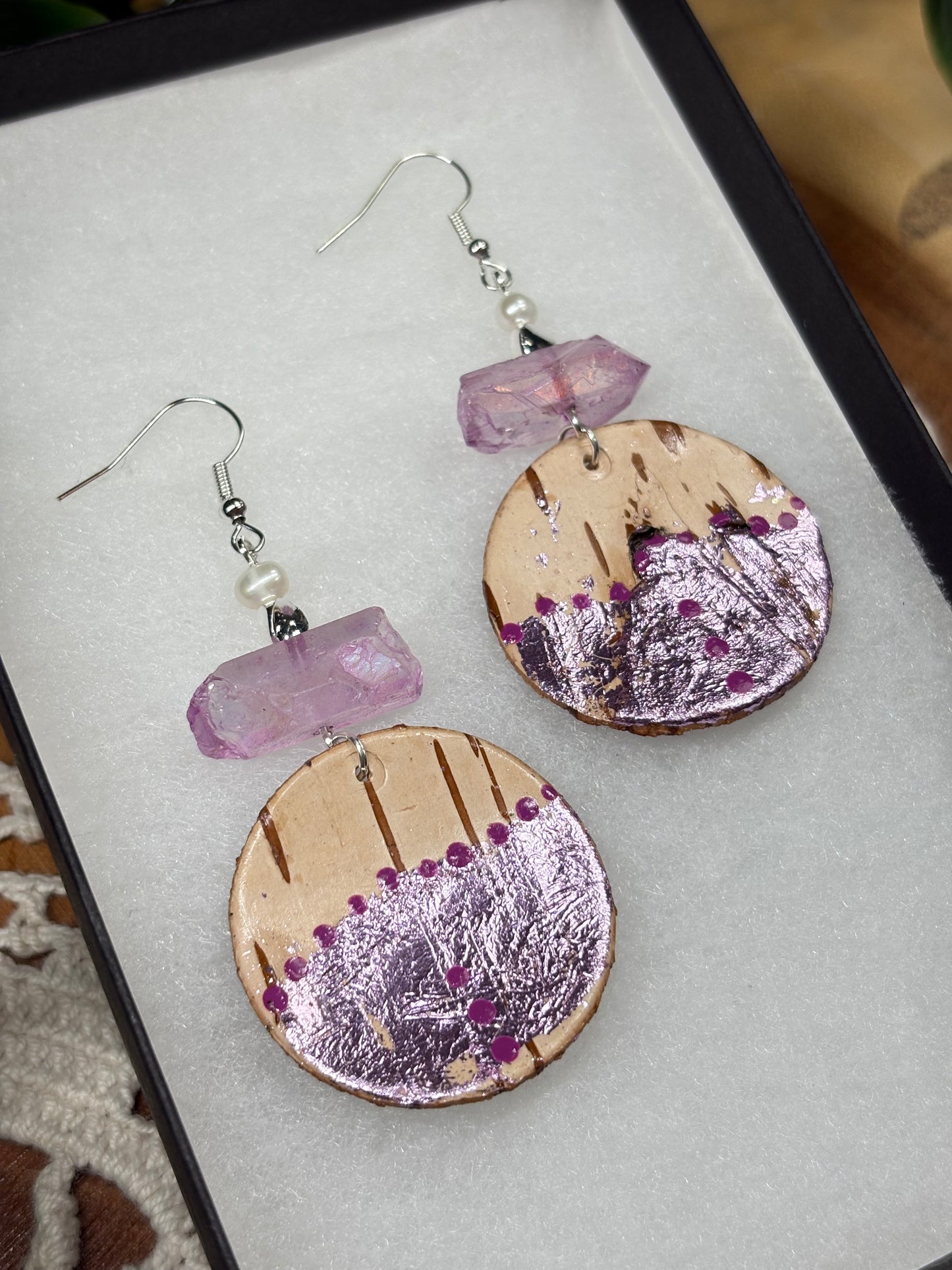 Aura Quartz & Birchbark Earrings