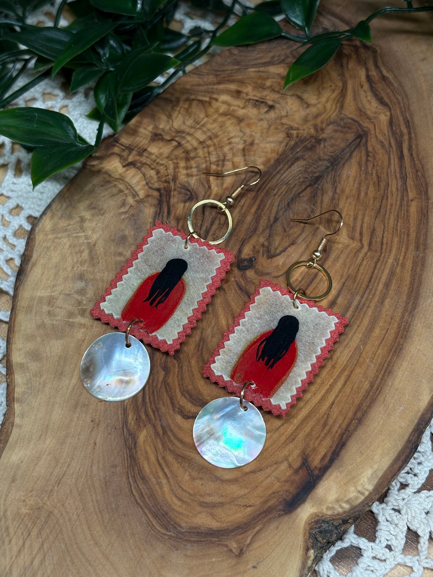 Red Dress Woman Parfleche Earrings